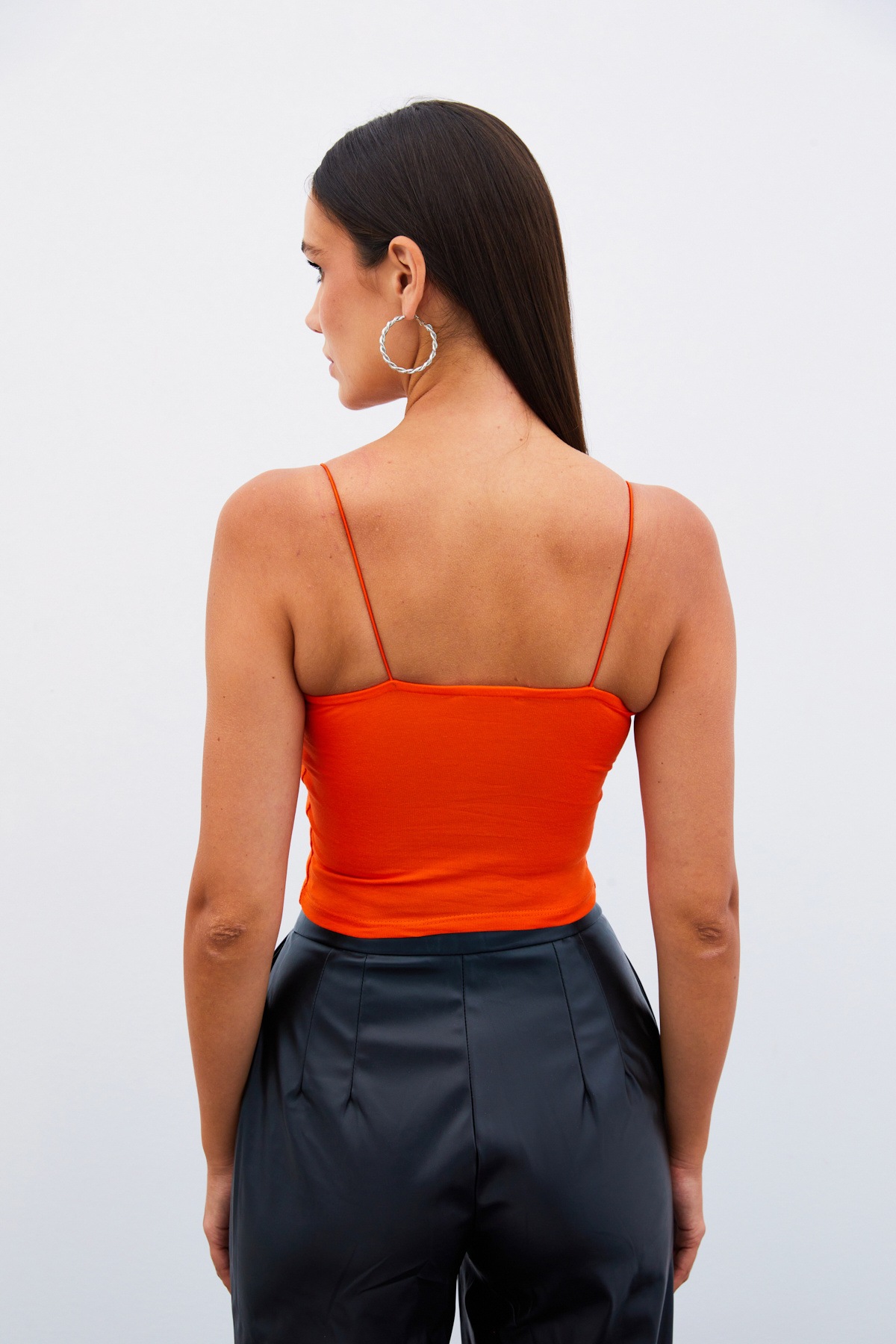 İp Askılı Crop Bluz - ORANJ