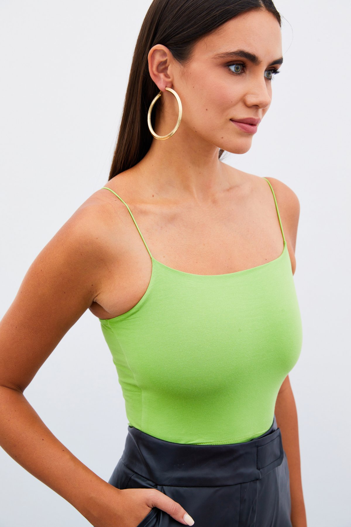 İp Askılı Crop Bluz - YEŞİL