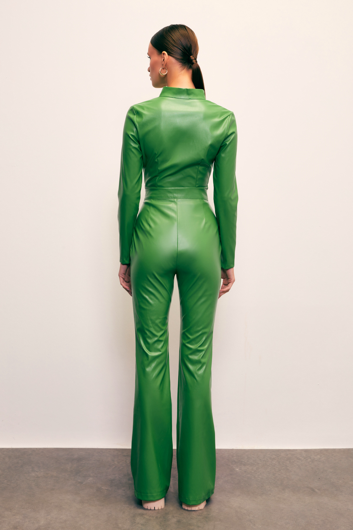 İspanyol paça deri pantolon - YEŞİL