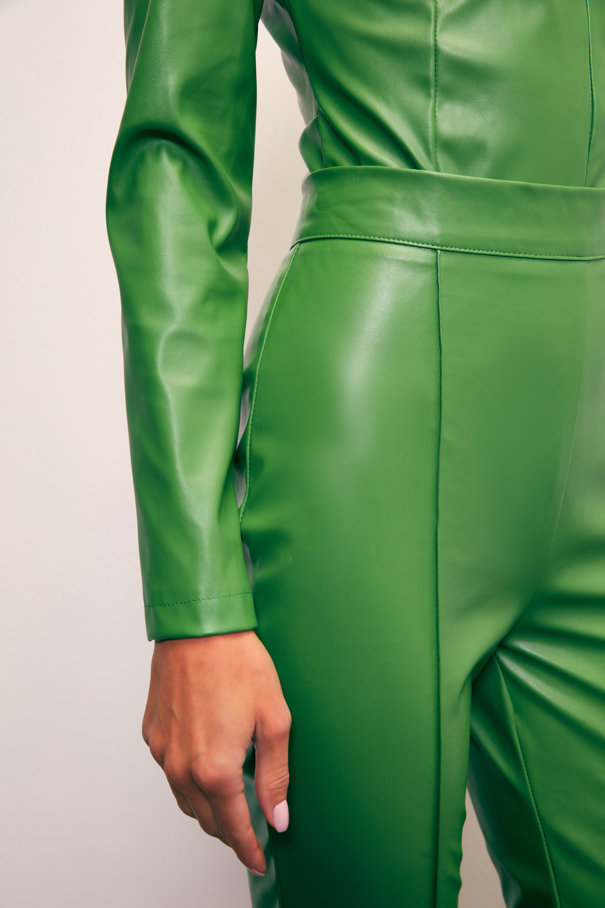 İspanyol paça deri pantolon - YEŞİL