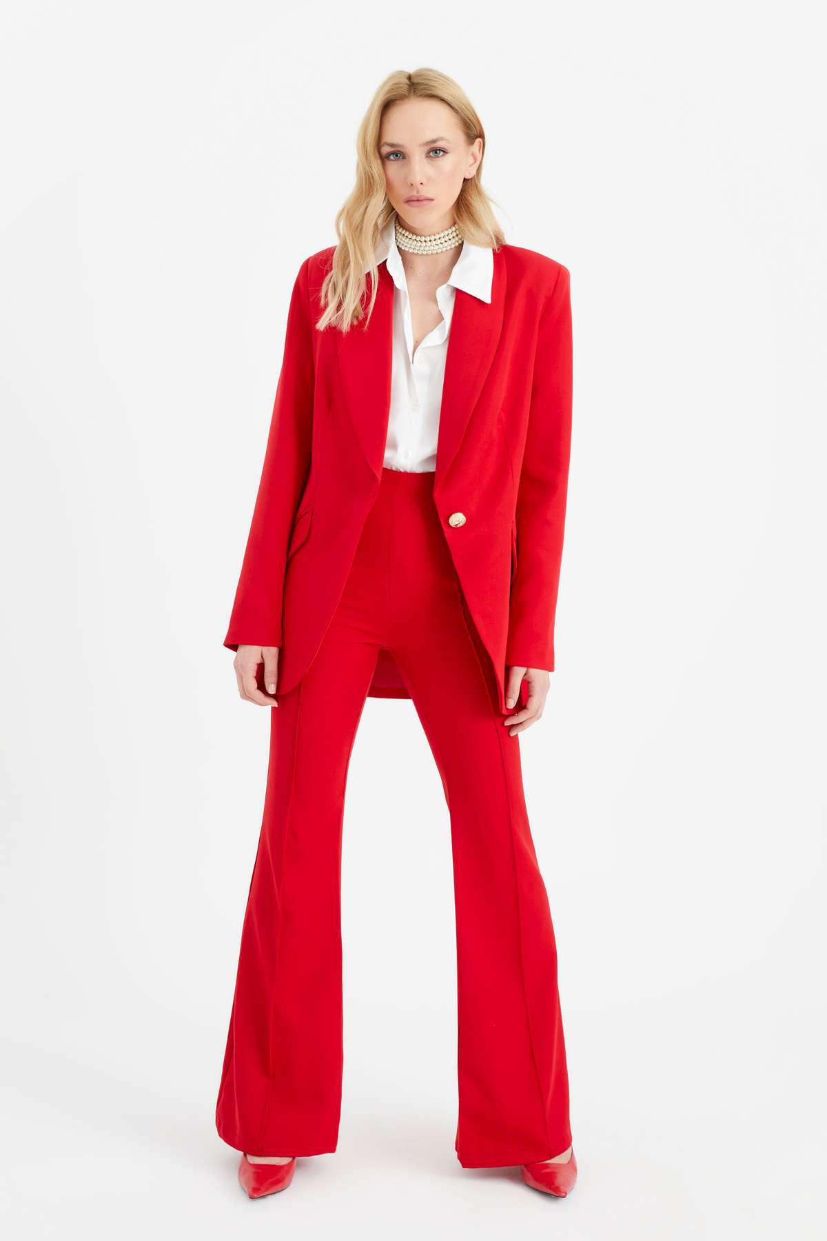 Flared crepe trousers - RED