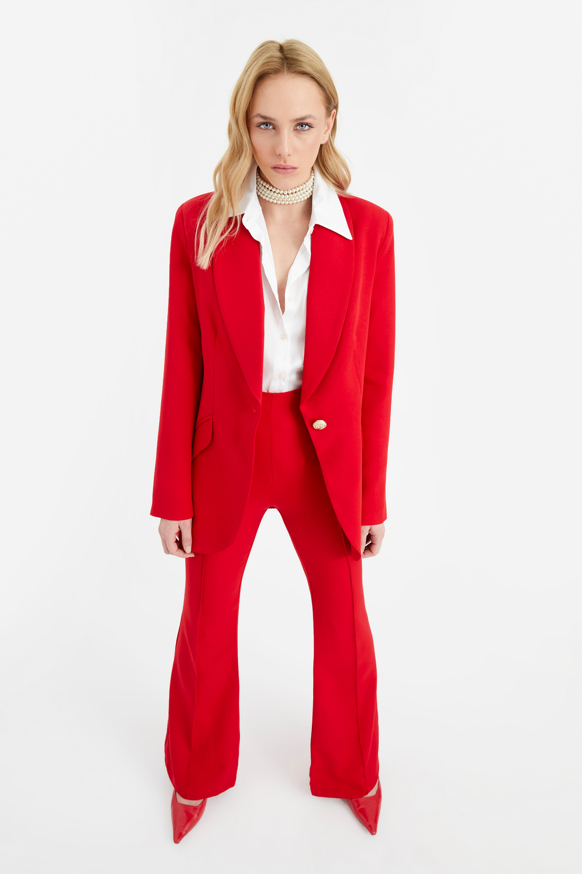 Flared crepe trousers - RED