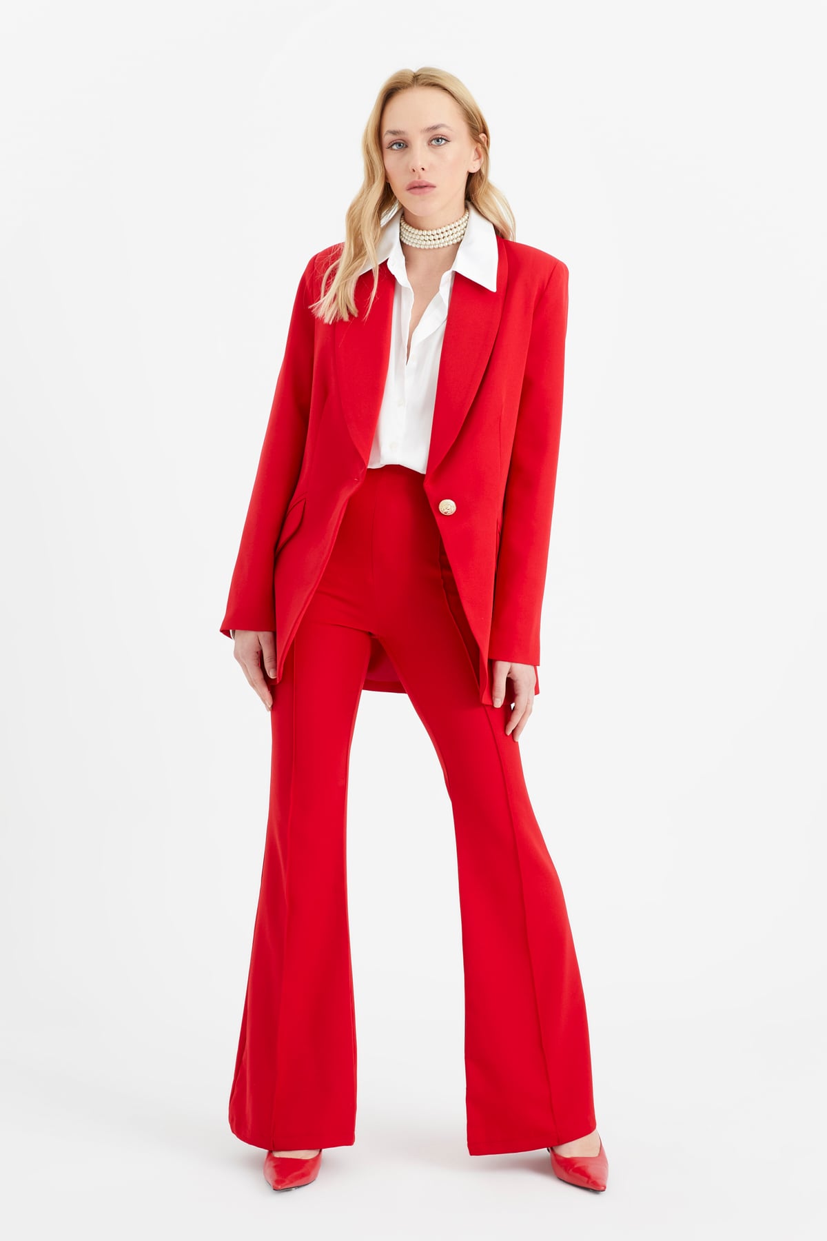 Flared crepe trousers - RED