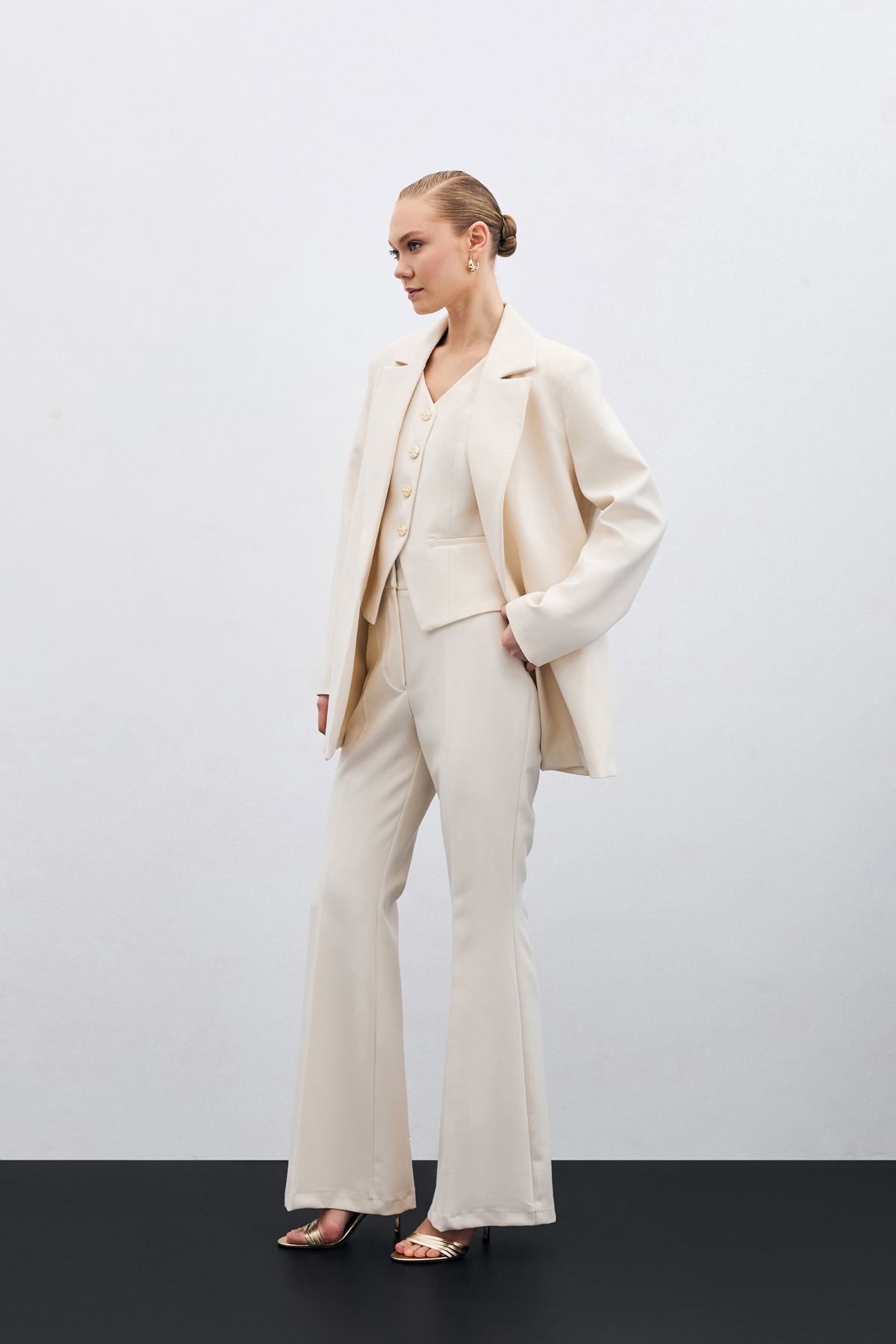 İspanyol Paça Pantolon - Bej