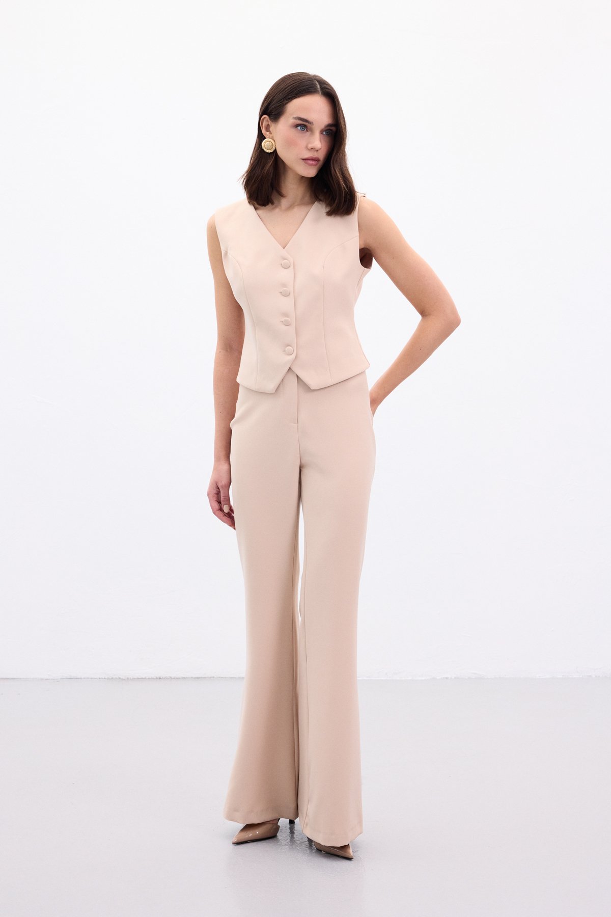 İspanyol Paça Pantolon - Bej