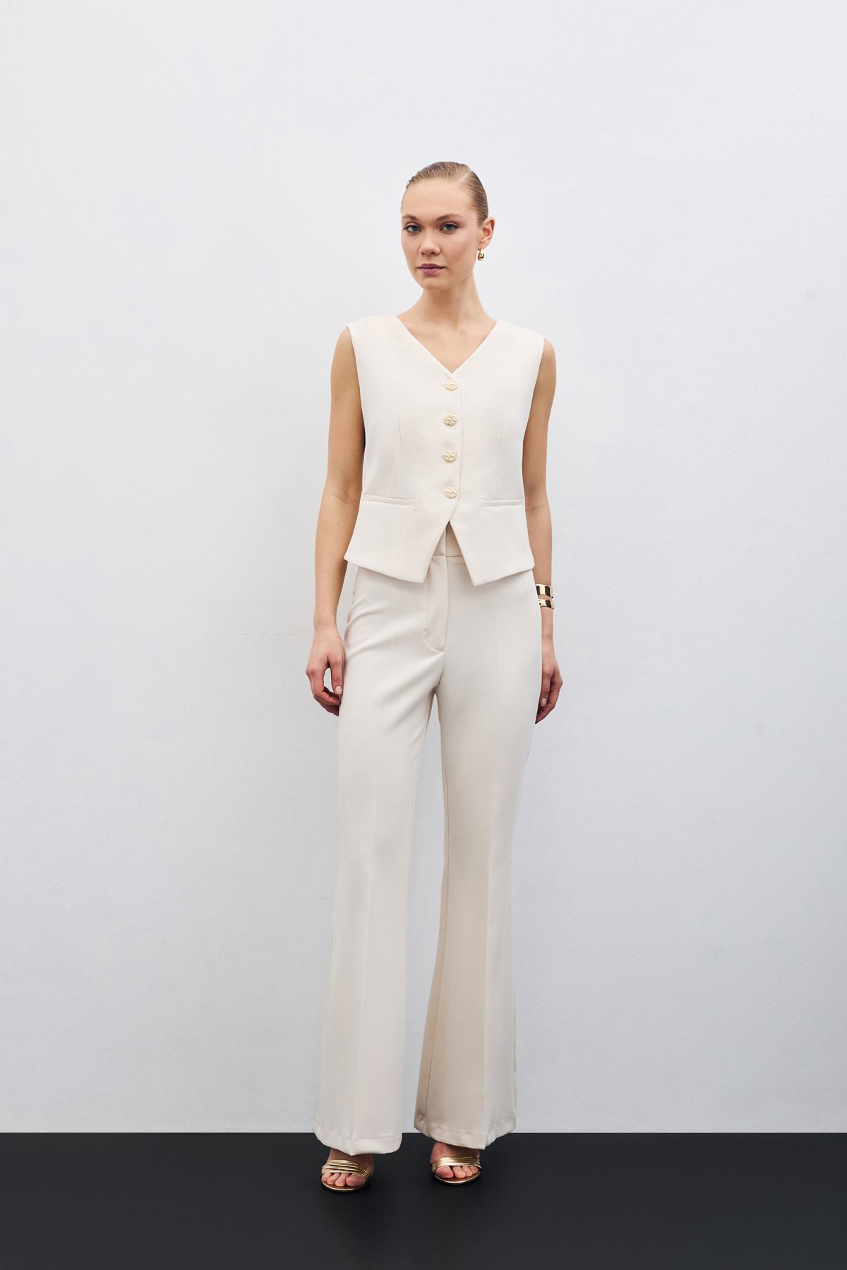 İspanyol Paça Pantolon - Bej