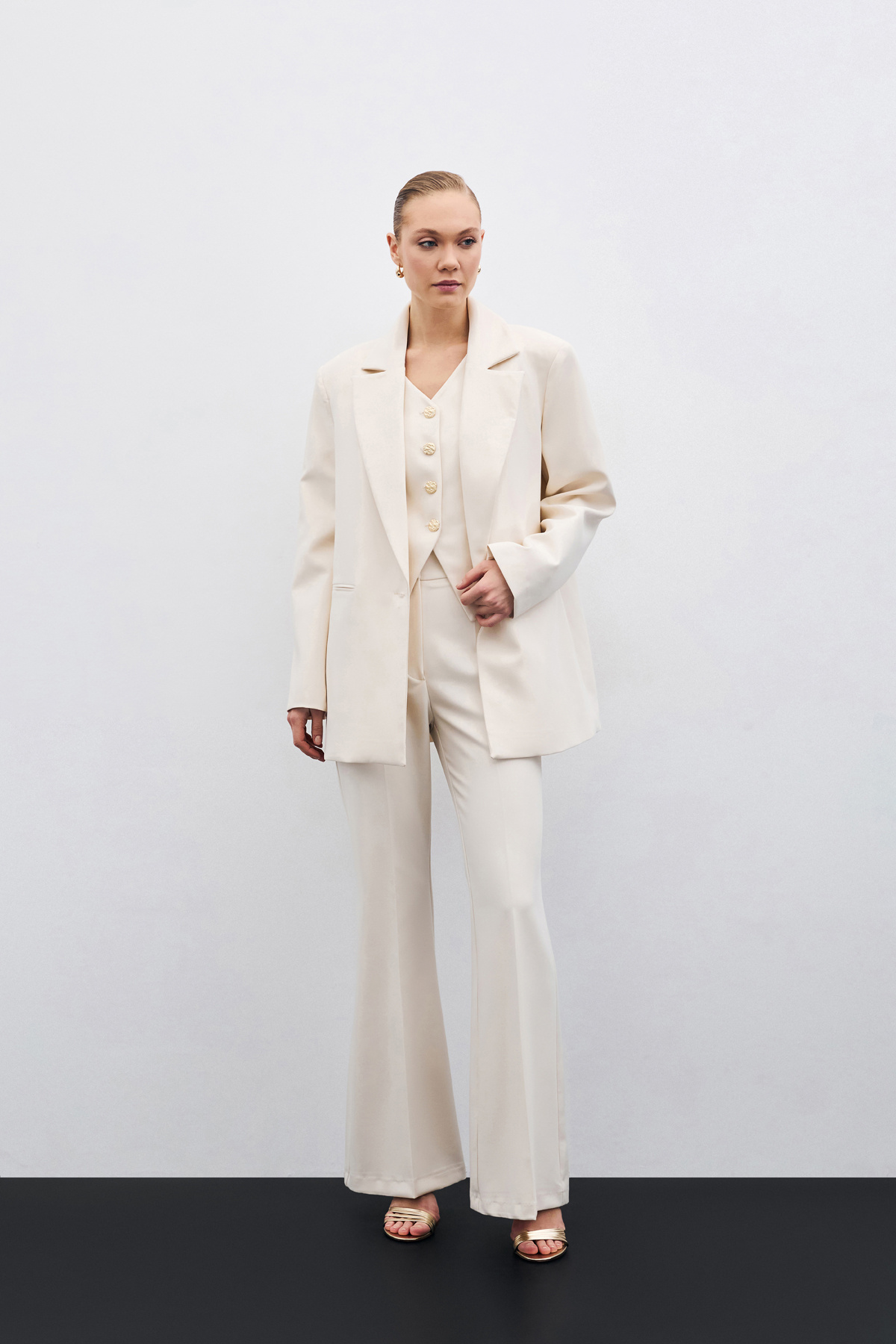 İspanyol Paça Pantolon - Bej