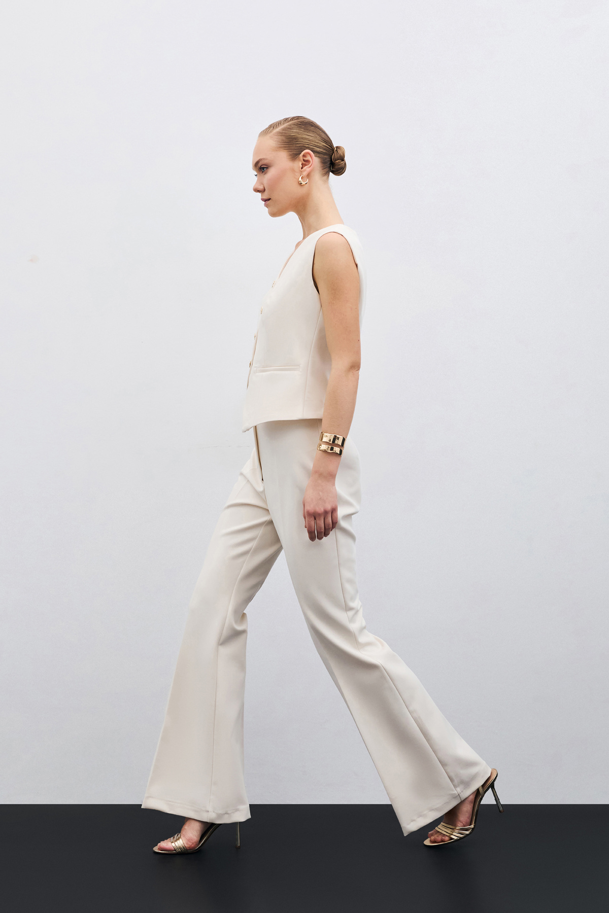 İspanyol Paça Pantolon - Bej