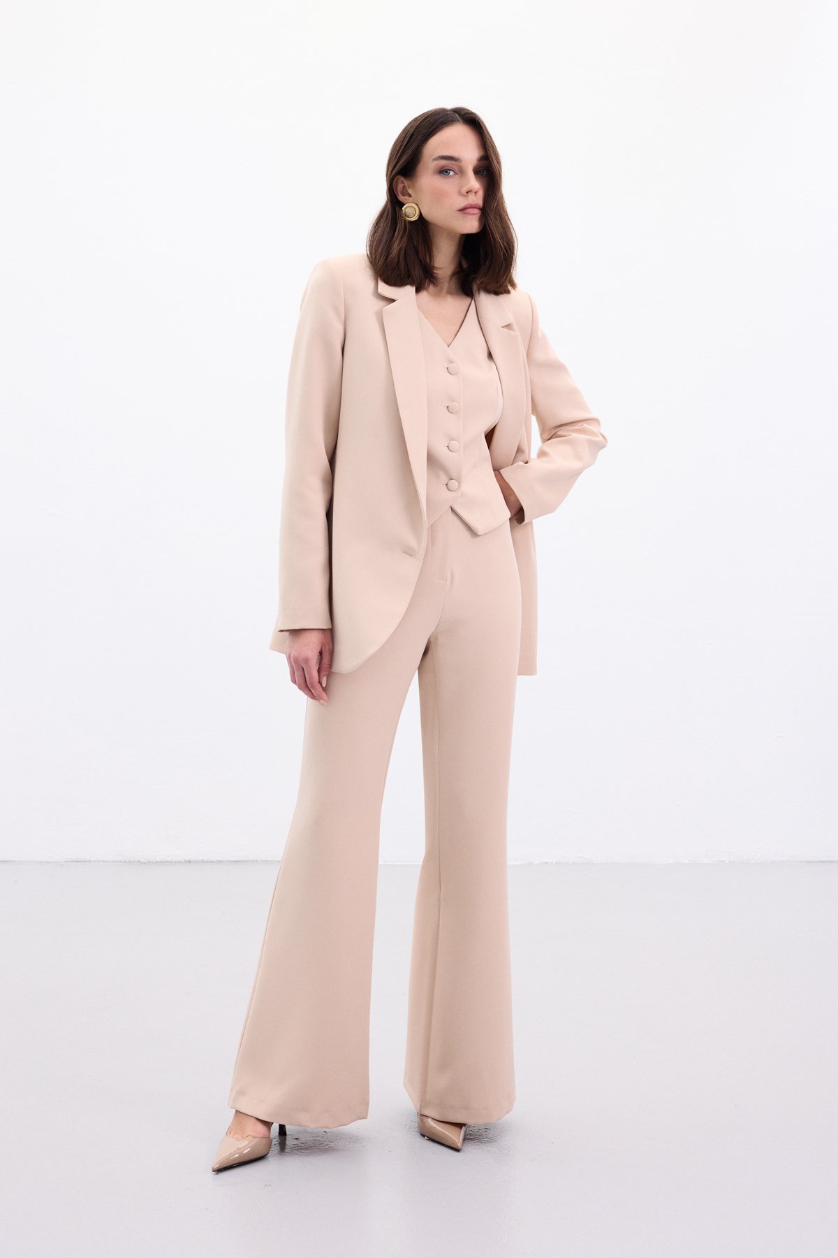 İspanyol Paça Pantolon - Bej