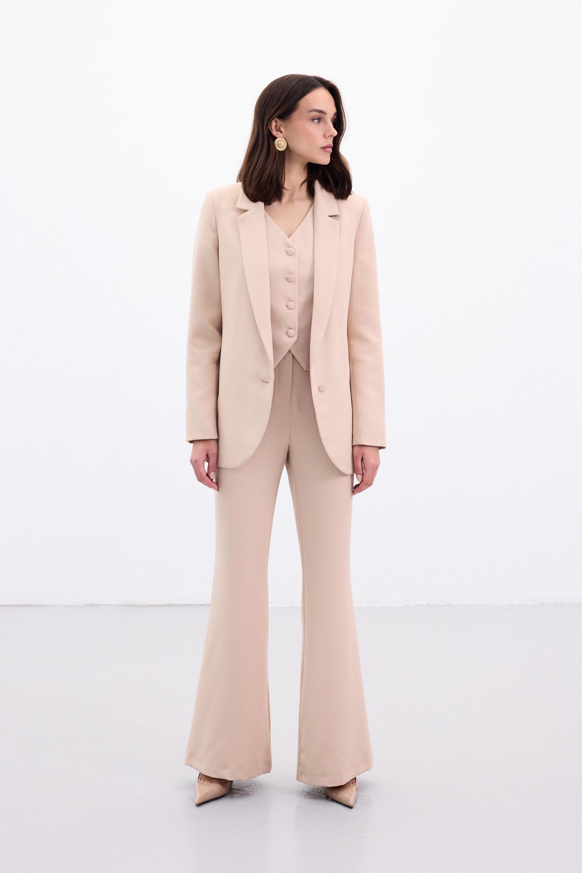 İspanyol Paça Pantolon - Bej