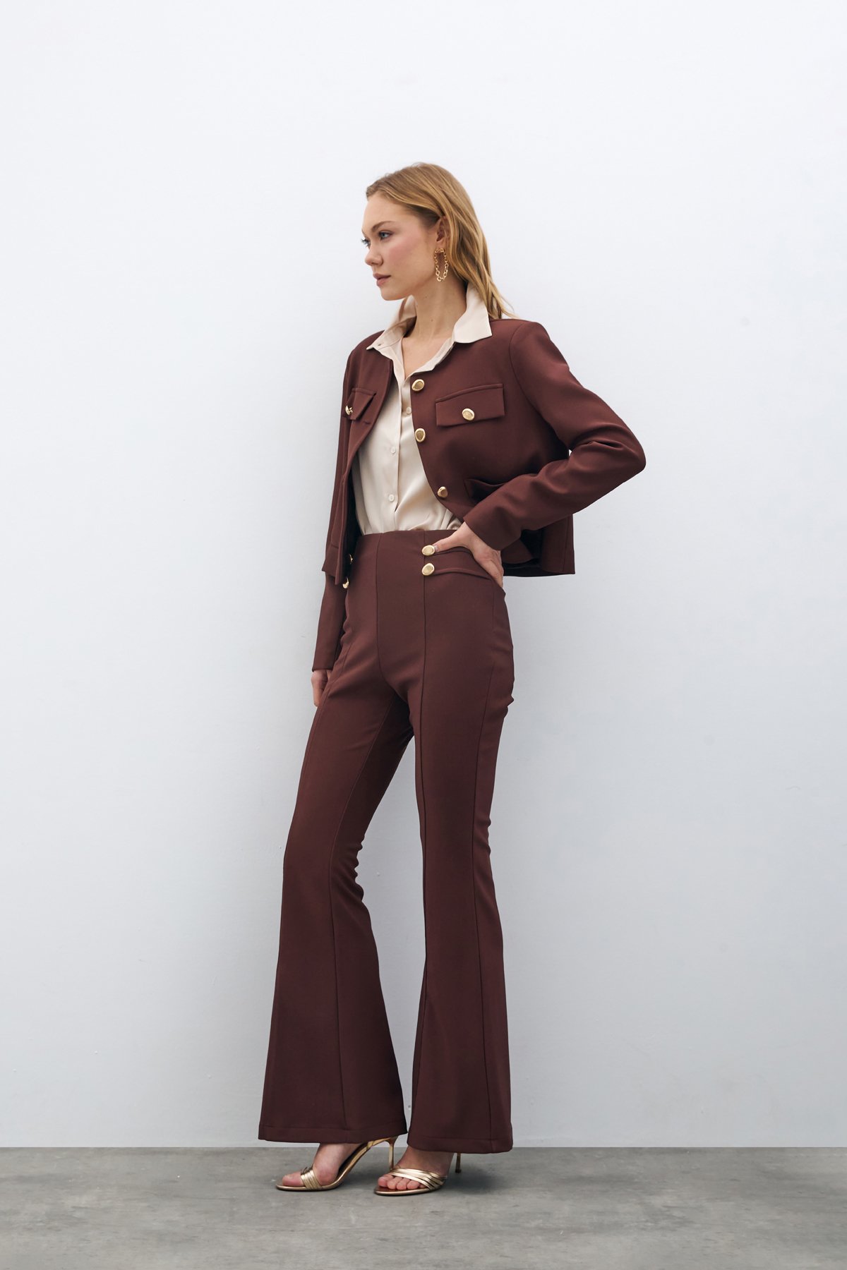 İspanyol Paça Pantolon - KAHVE