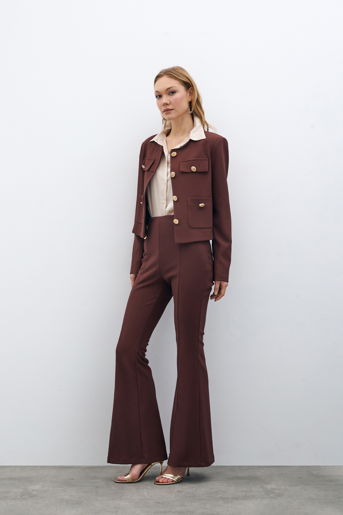 İspanyol Paça Pantolon - KAHVE