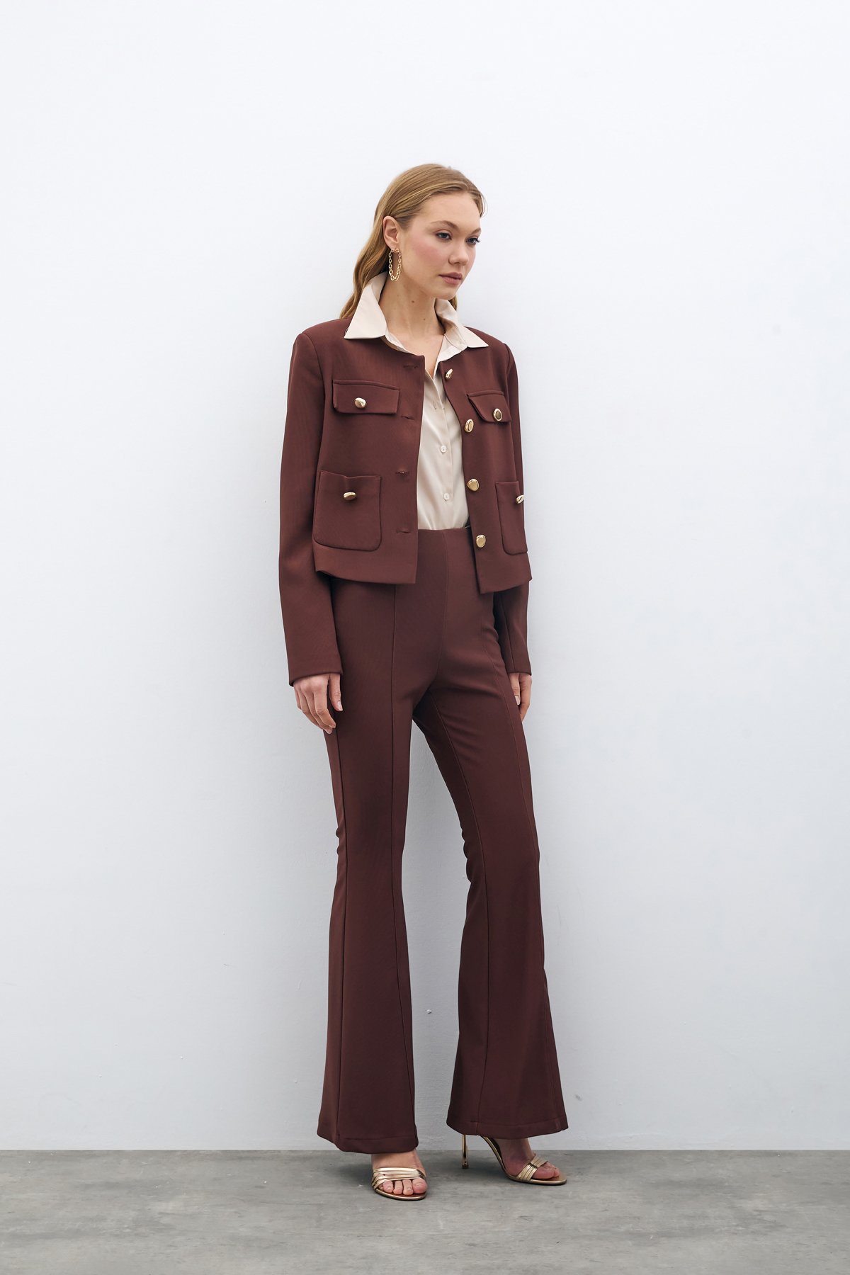 İspanyol Paça Pantolon - KAHVE