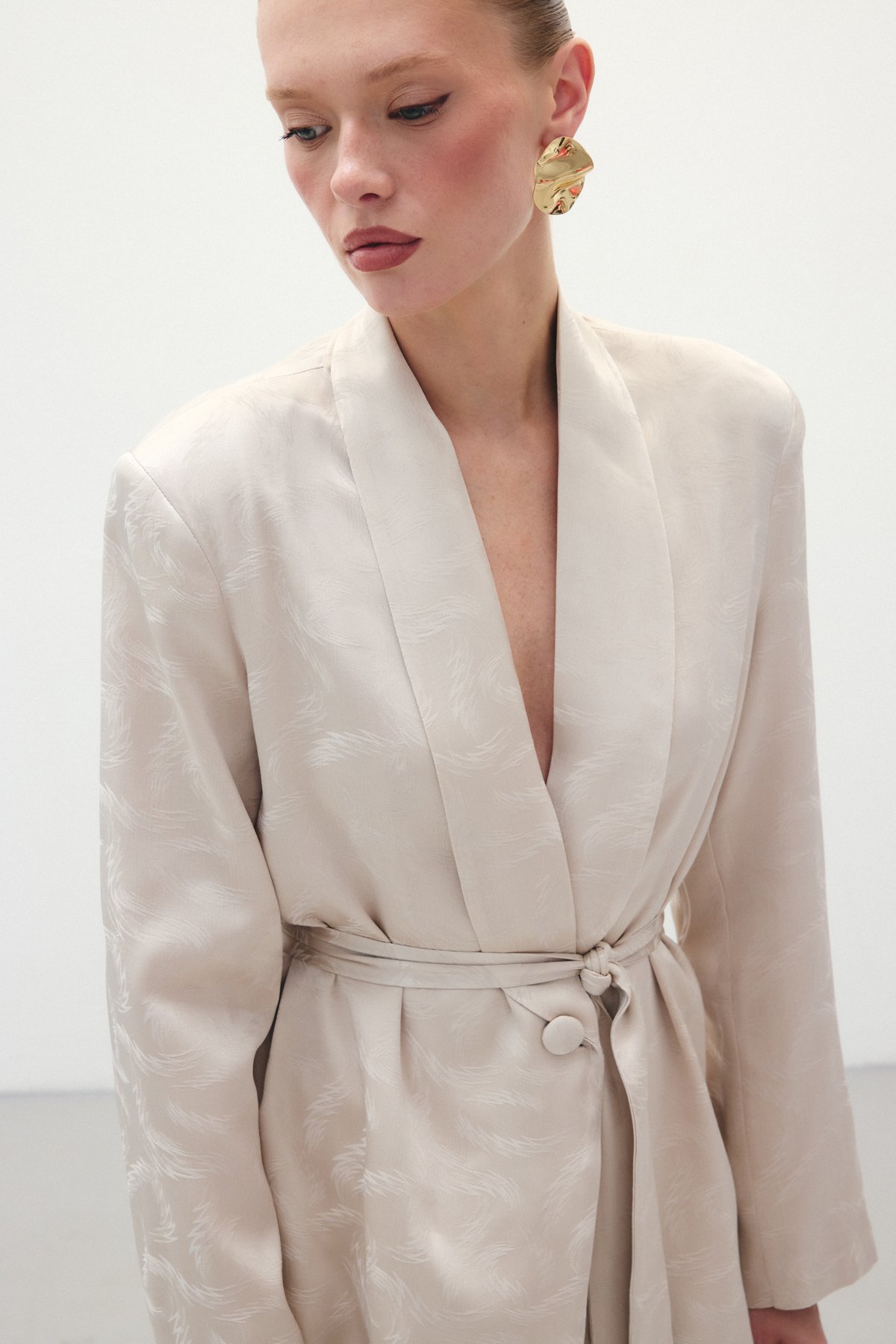 Jakar Saten Ceket - Bej