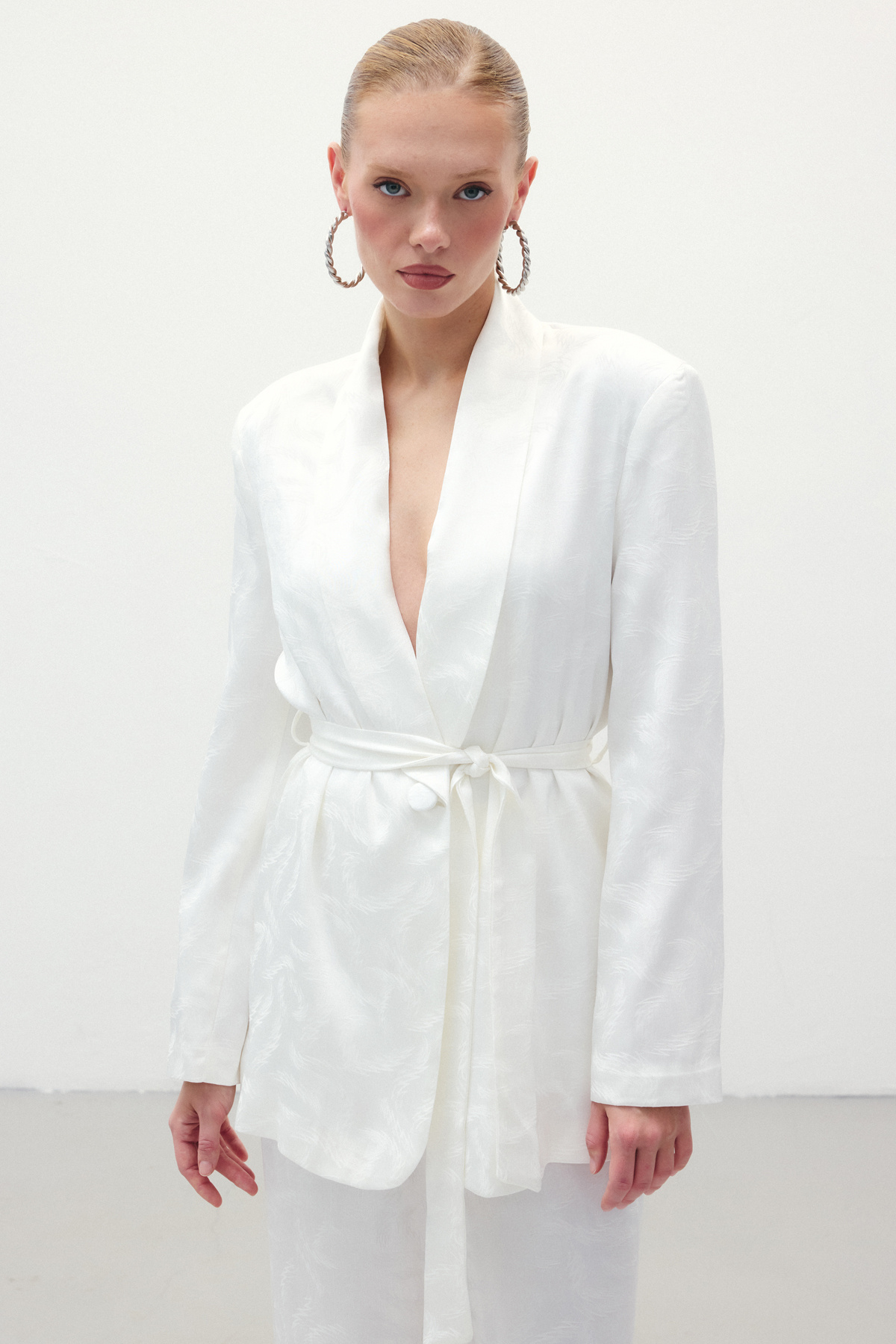 Jakar Saten Ceket - Ekru