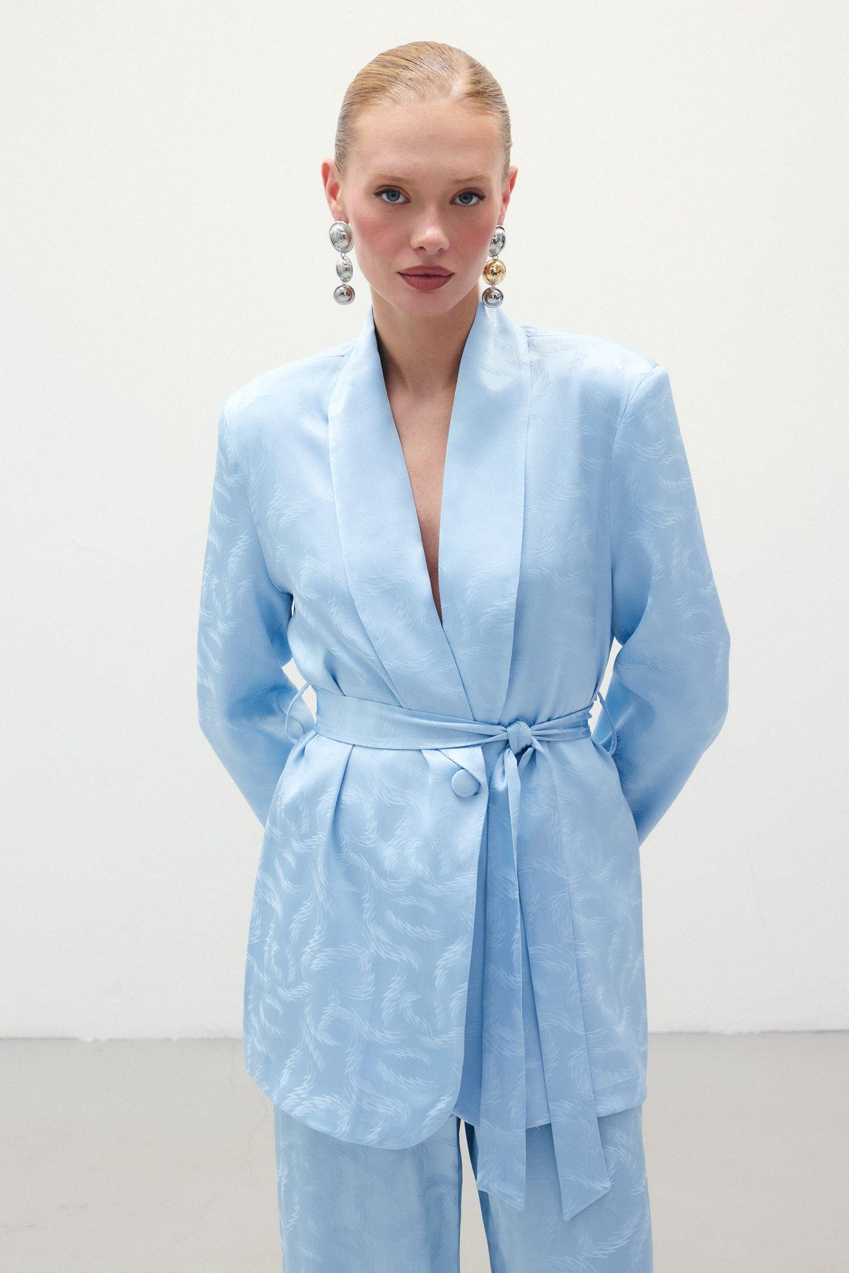 Jakar Saten Ceket - Mavi