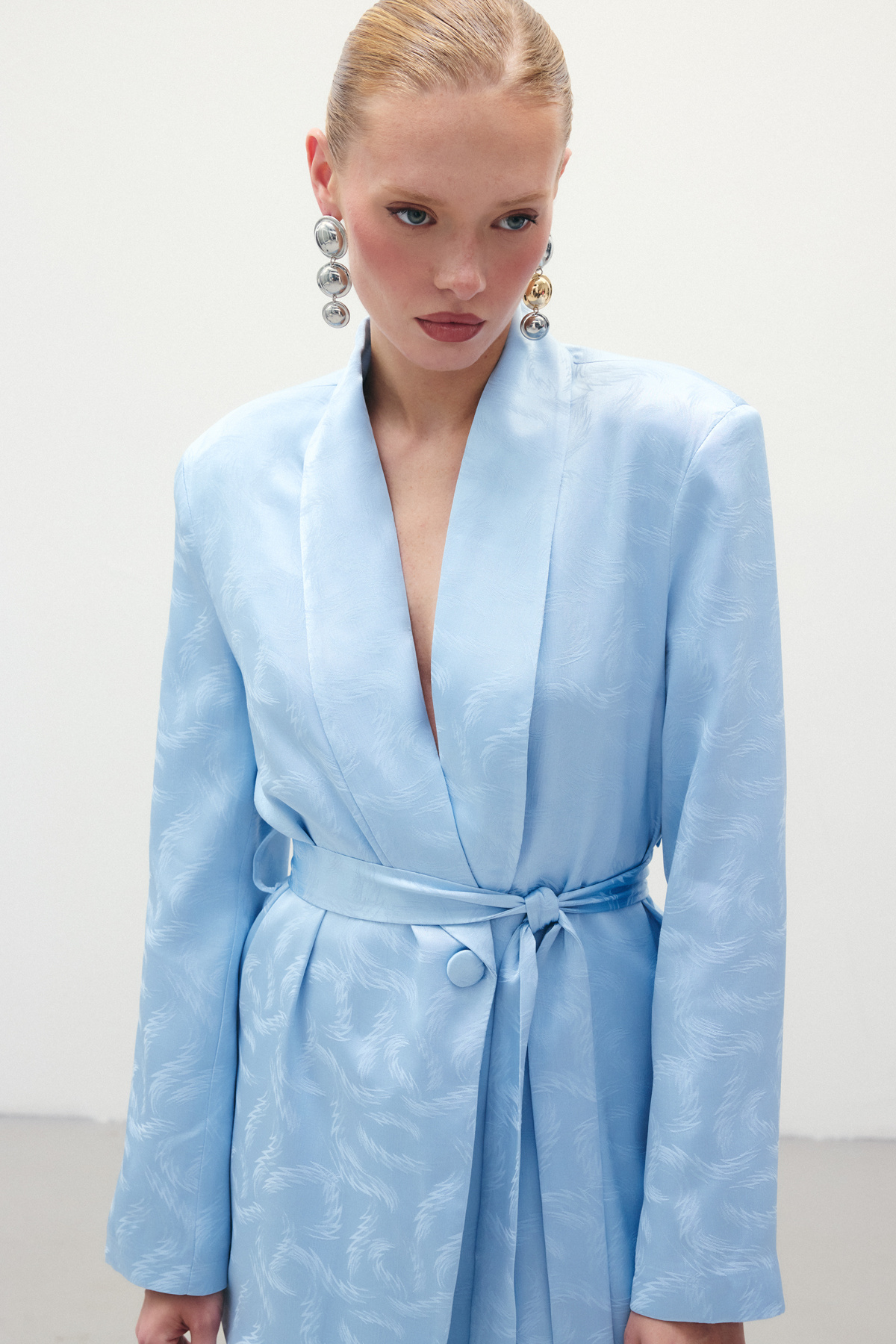 Jakar Saten Ceket - Mavi