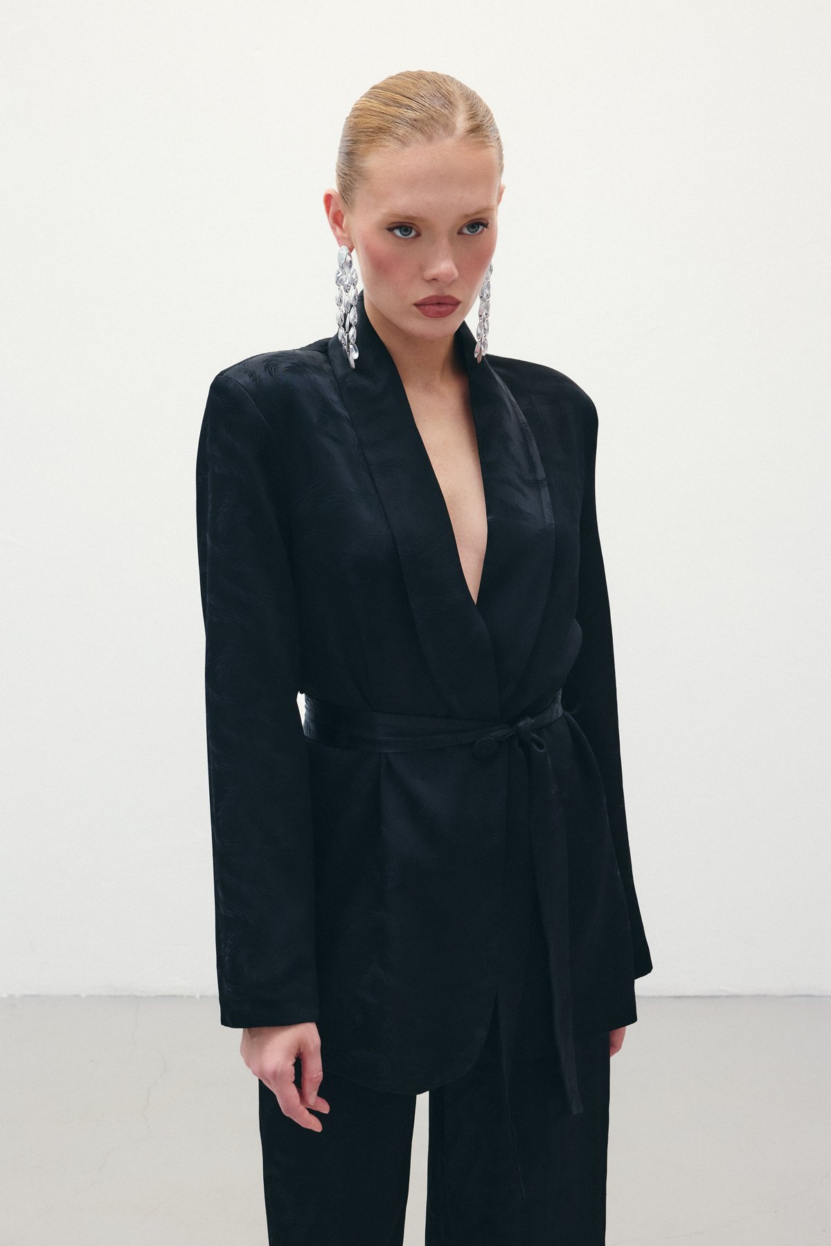 Jakar Saten Ceket - Siyah