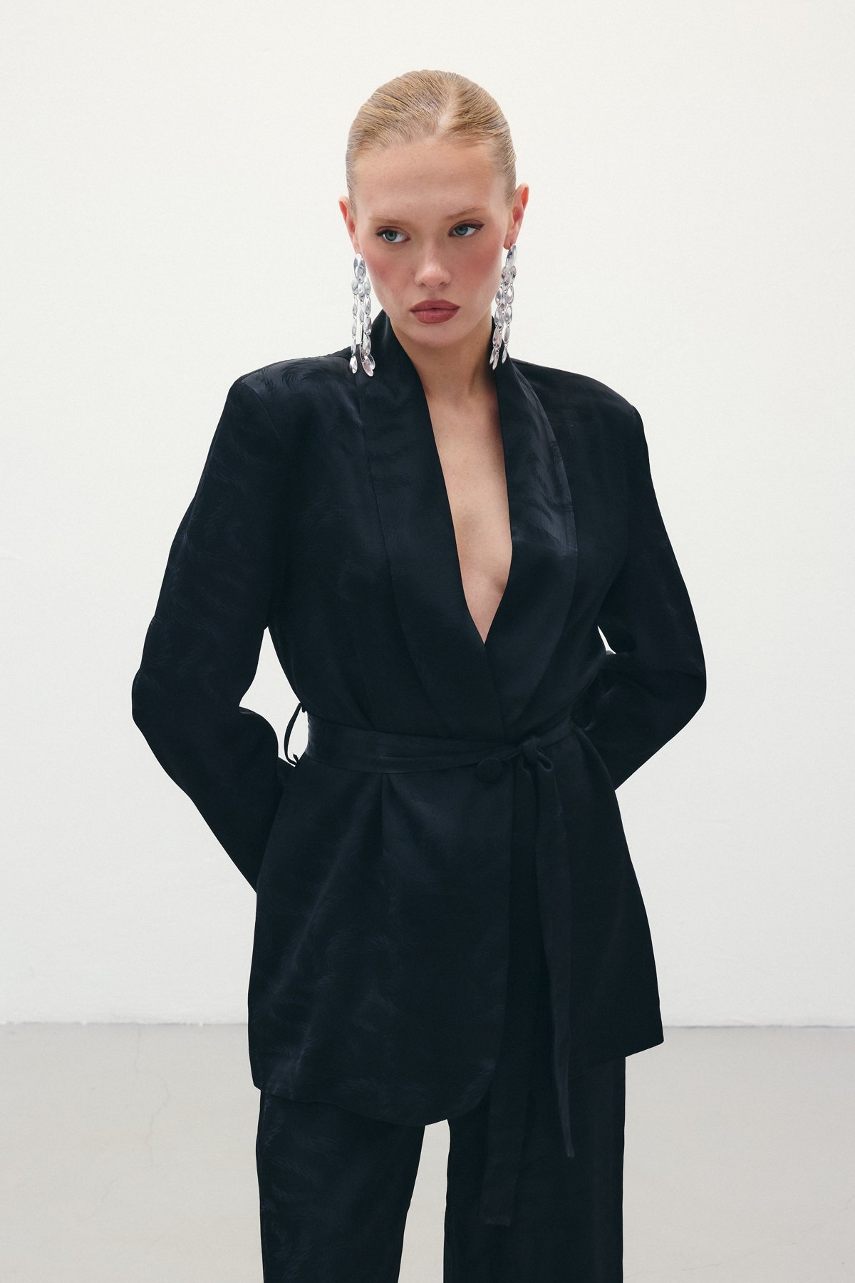 Jakar Saten Ceket - Siyah