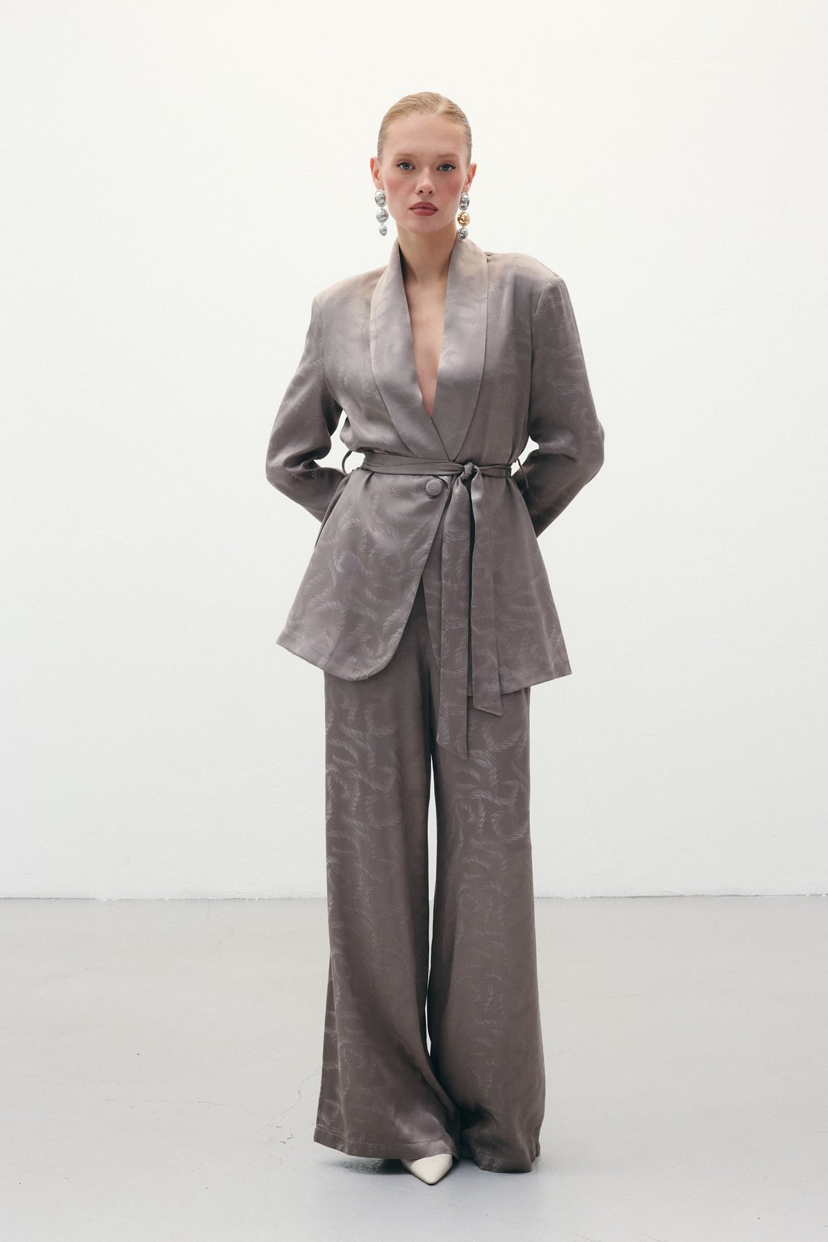 Jakar Saten Pantolon - Vizon