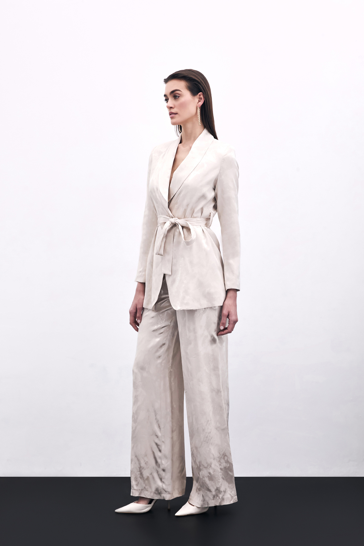 Jakarlı Bol Paça Pantolon - Bej