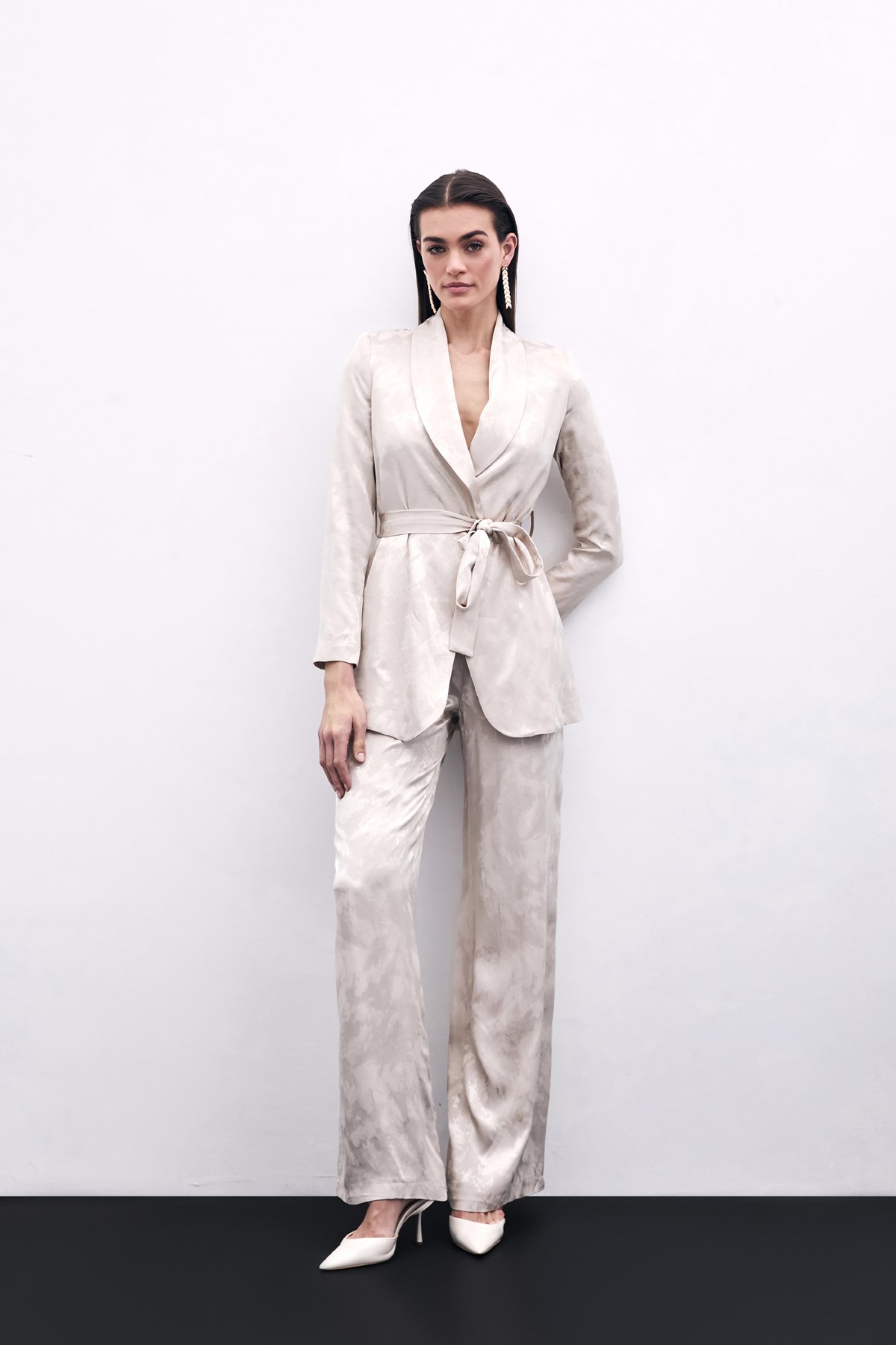 Jakarlı Bol Paça Pantolon - Bej