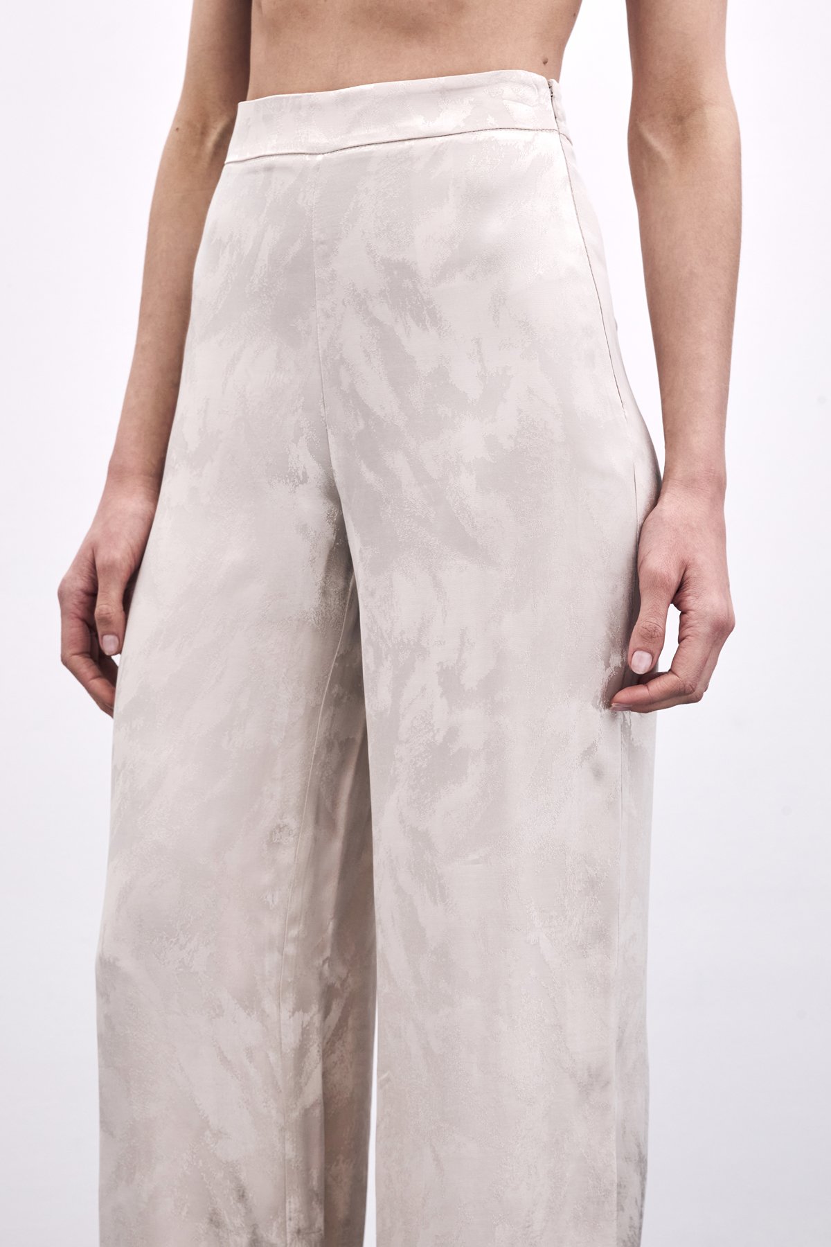 Jakarlı Bol Paça Pantolon - Bej