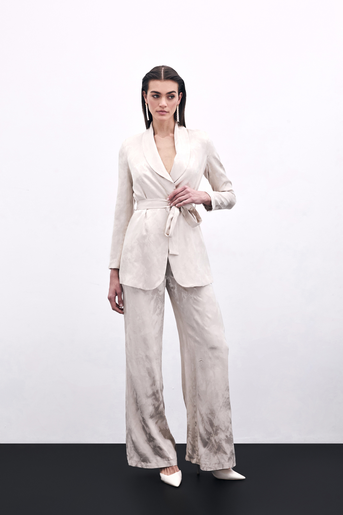 Jakarlı Bol Paça Pantolon - Bej