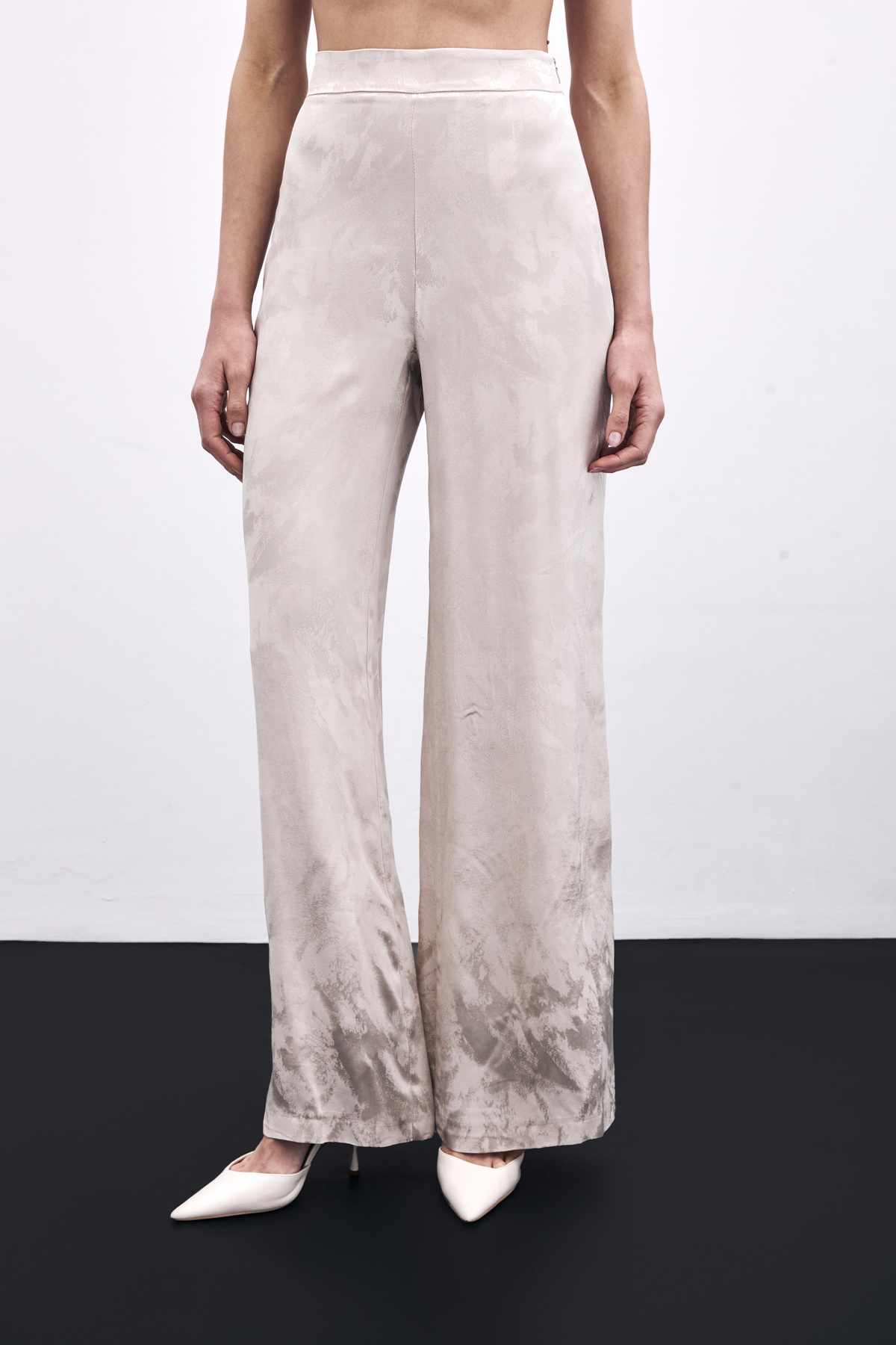 Jakarlı Bol Paça Pantolon - Bej