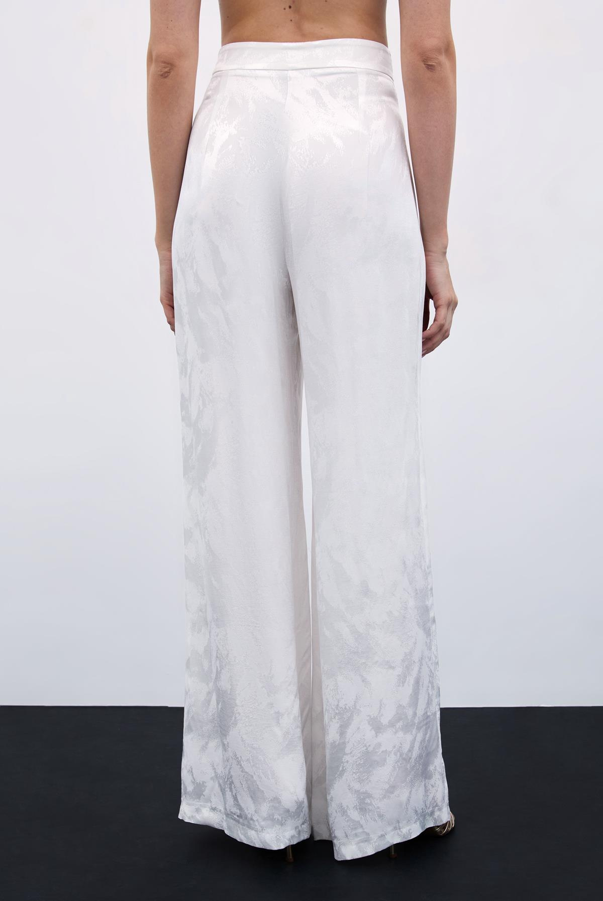 Jakarlı Bol Paça Pantolon - Ekru