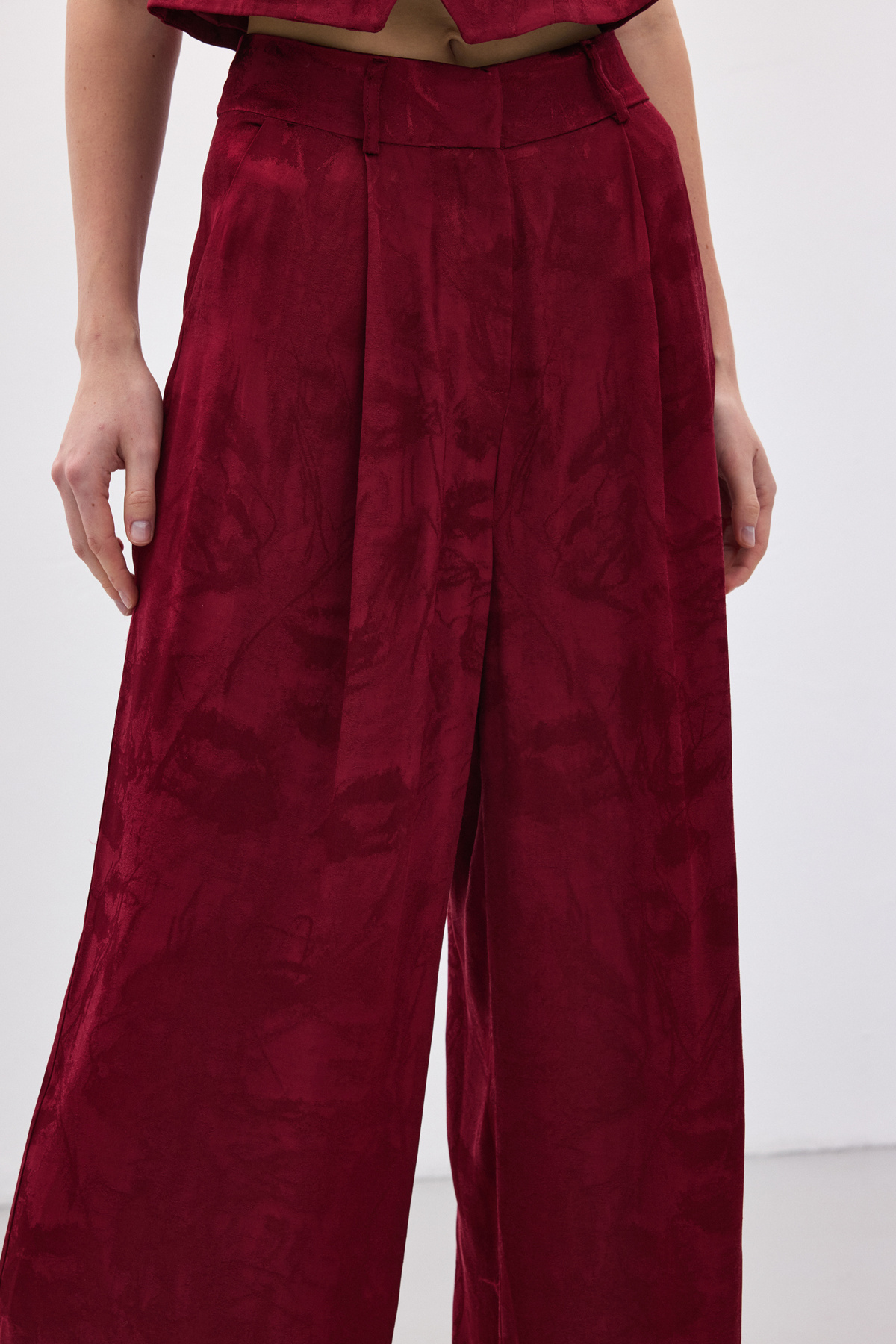 Jakarlı Bol Pantolon - Bordo