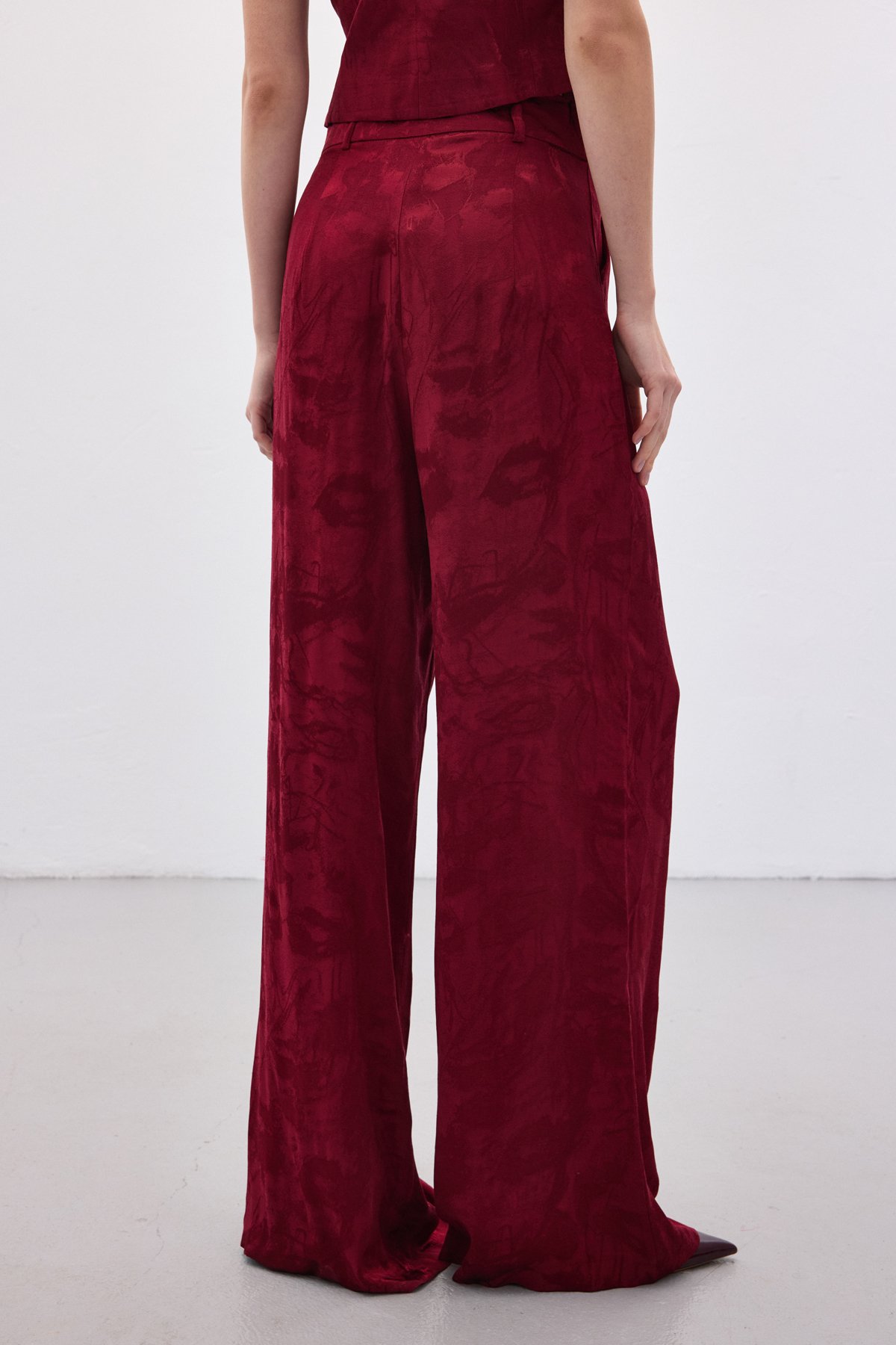 Jakarlı Bol Pantolon - Bordo