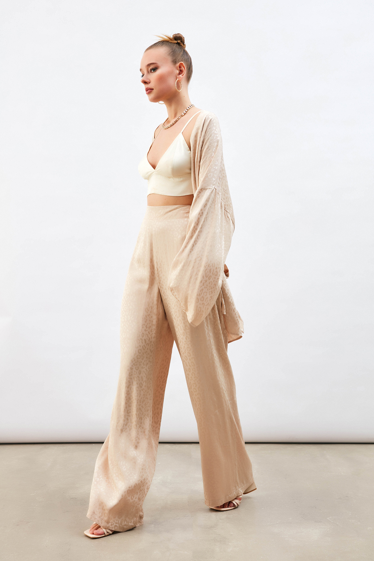 Jakarlı Leopar Pantolon - BEJ