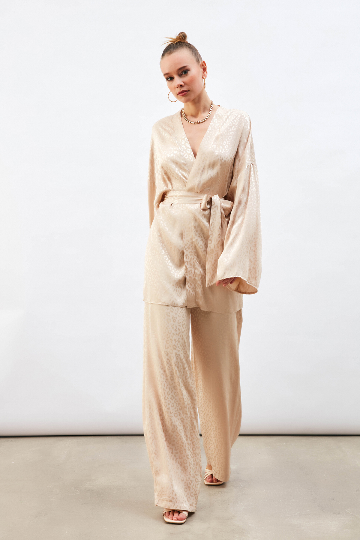 Jakarlı Leopar Pantolon - BEJ