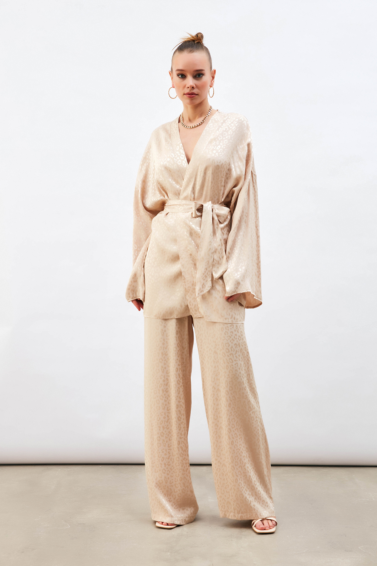 Jakarlı Leopar Pantolon - BEJ