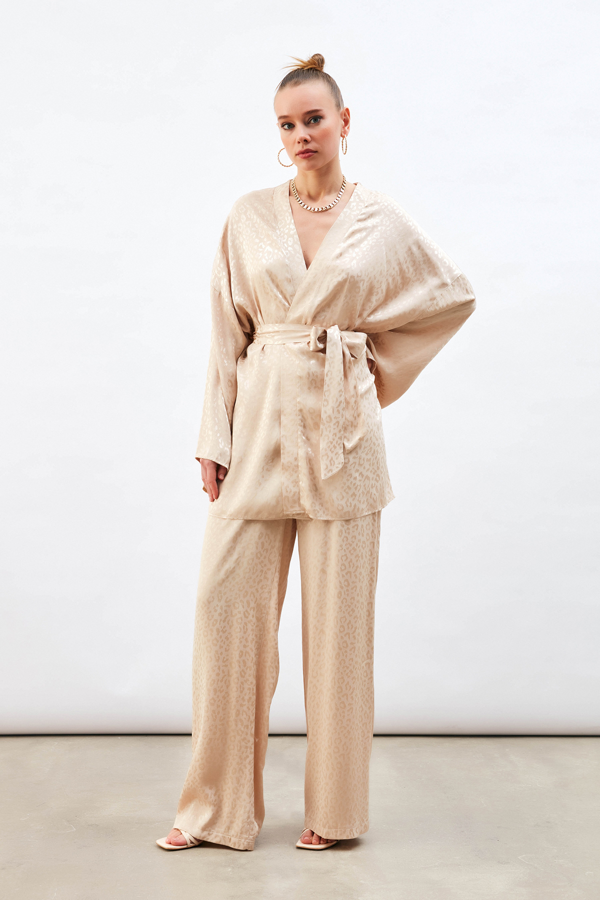 Jakarlı Leopar Pantolon - BEJ