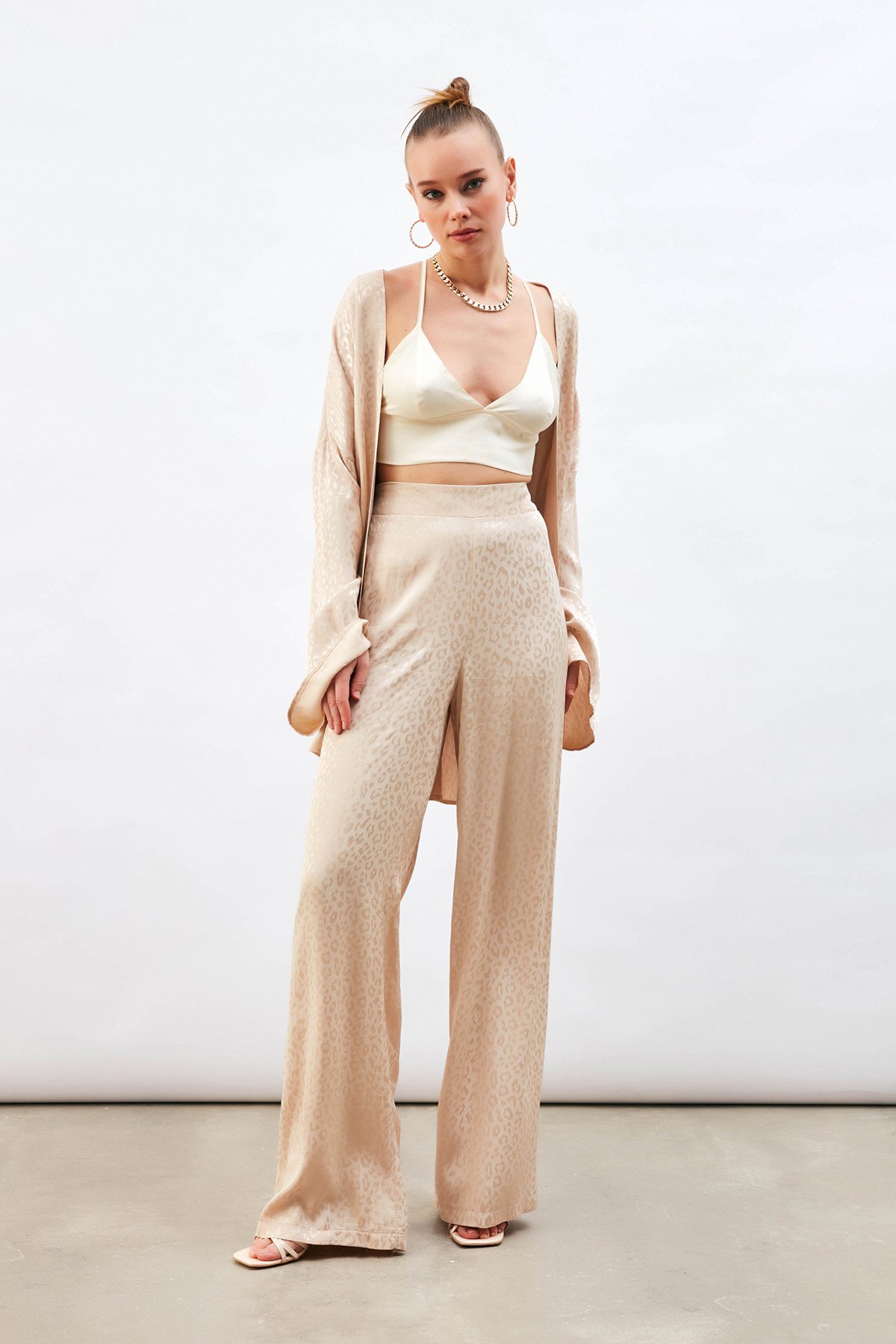 Jakarlı Leopar Pantolon - BEJ