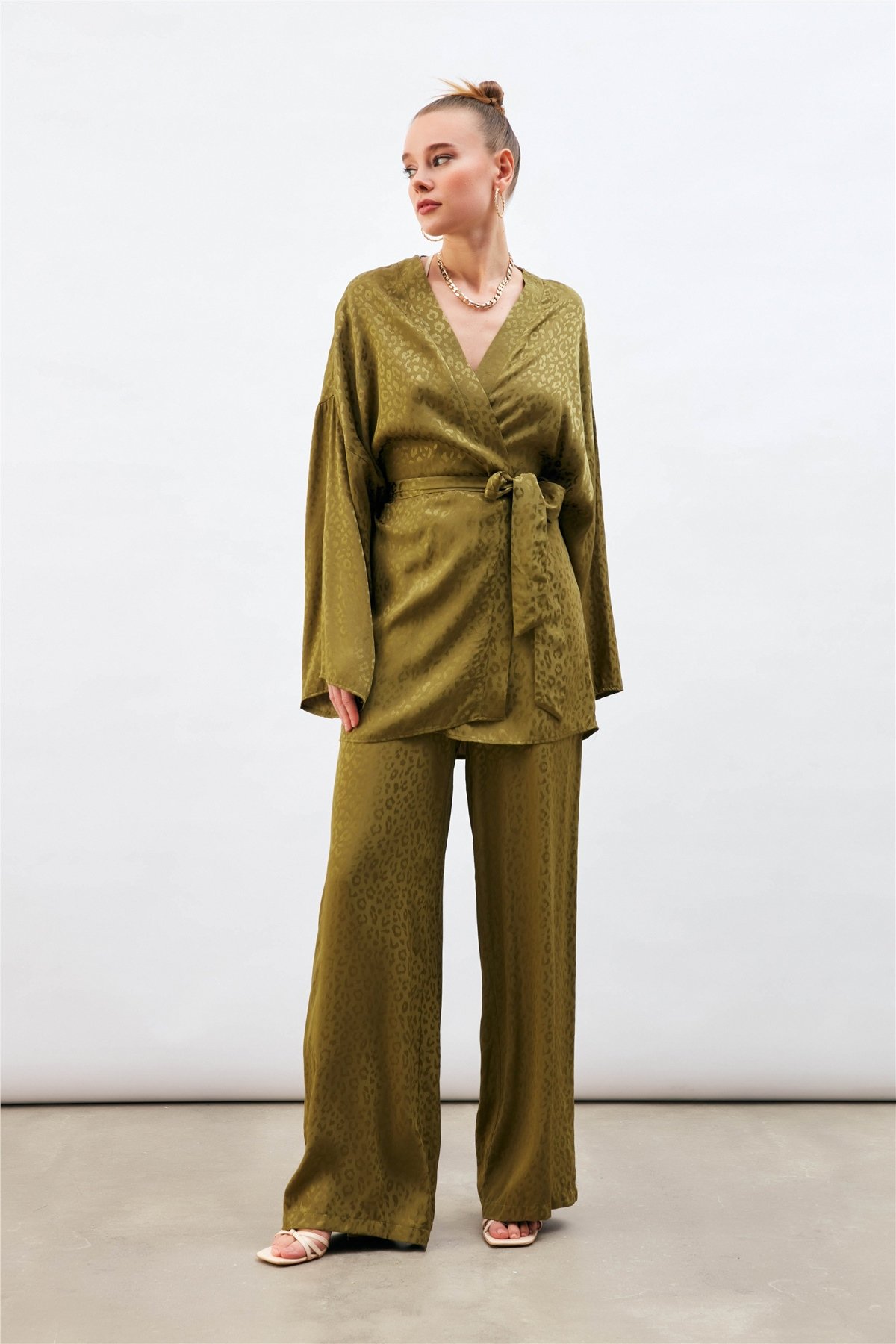 Jakarlı Leopar Pantolon - HAKİ