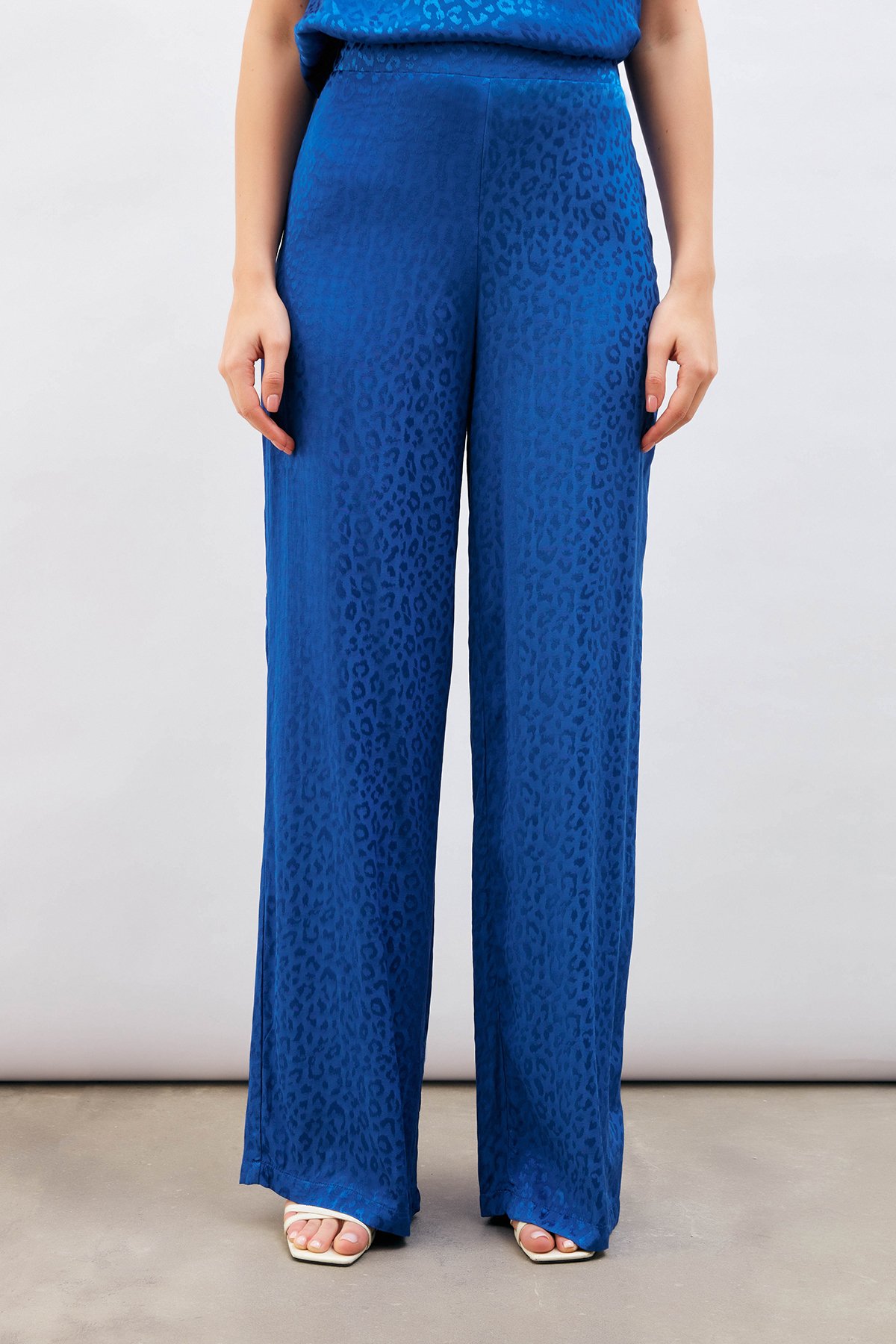 Jakarlı Leopar Pantolon - SAX MAVİ