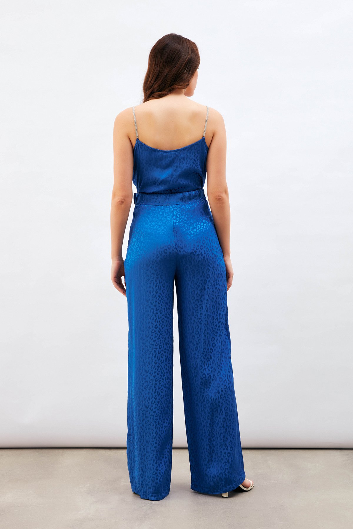 Jakarlı Leopar Pantolon - SAX MAVİ