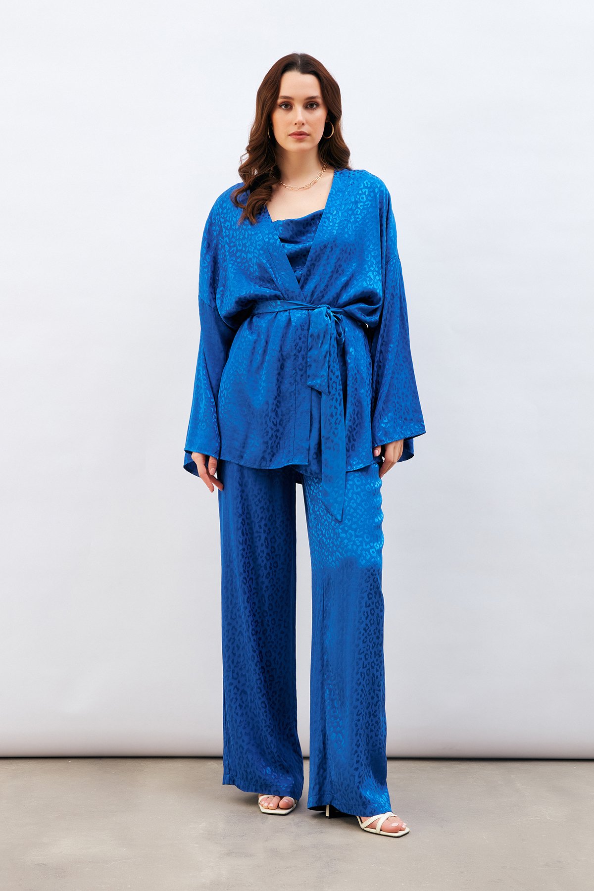 Jakarlı Leopar Pantolon - SAX MAVİ