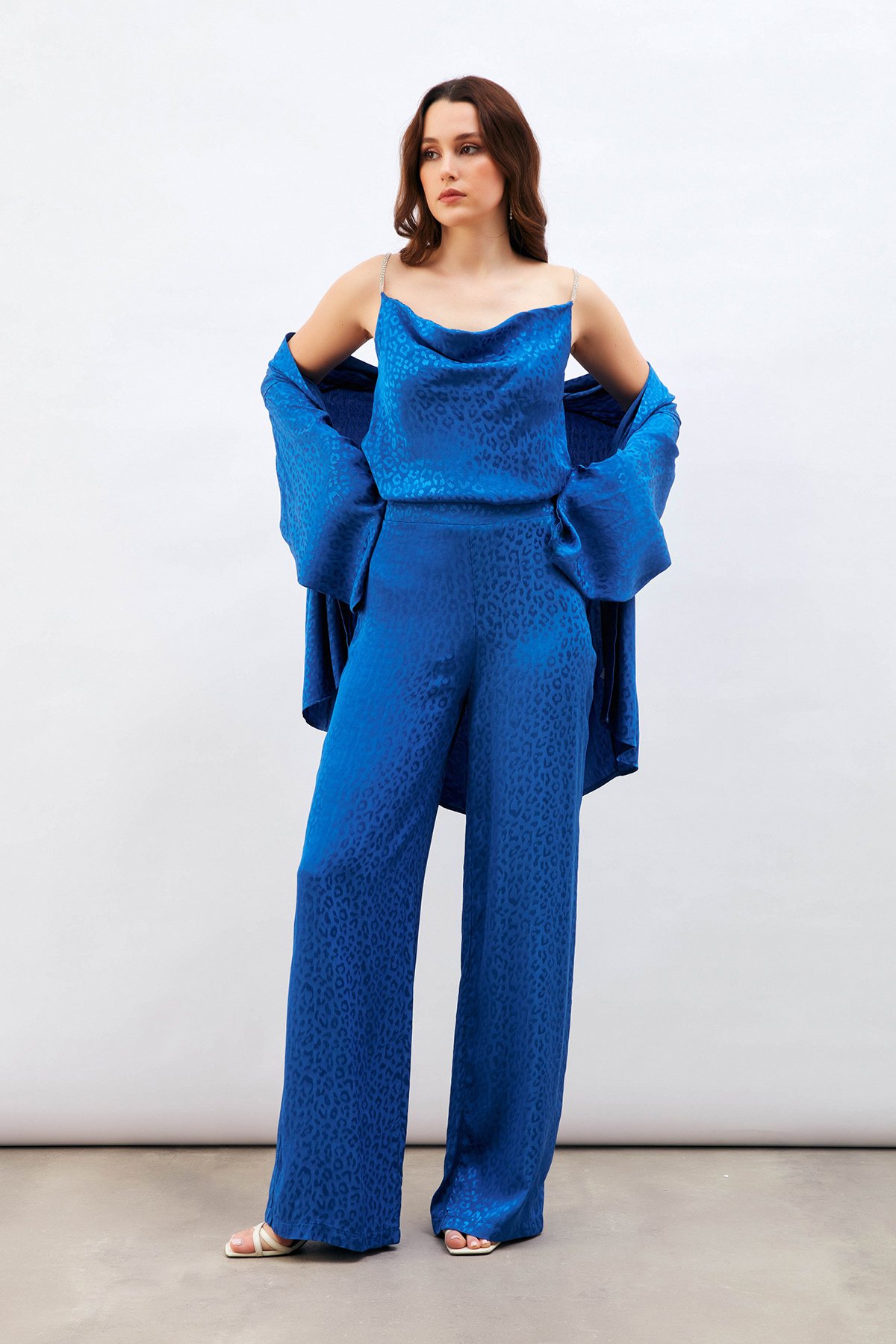 Jakarlı Leopar Pantolon - SAX MAVİ