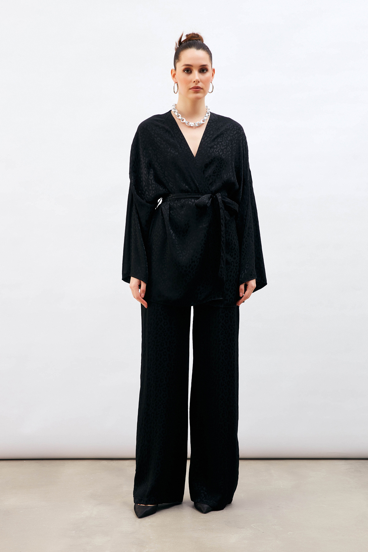 Jakarlı Leopar Pantolon - SİYAH