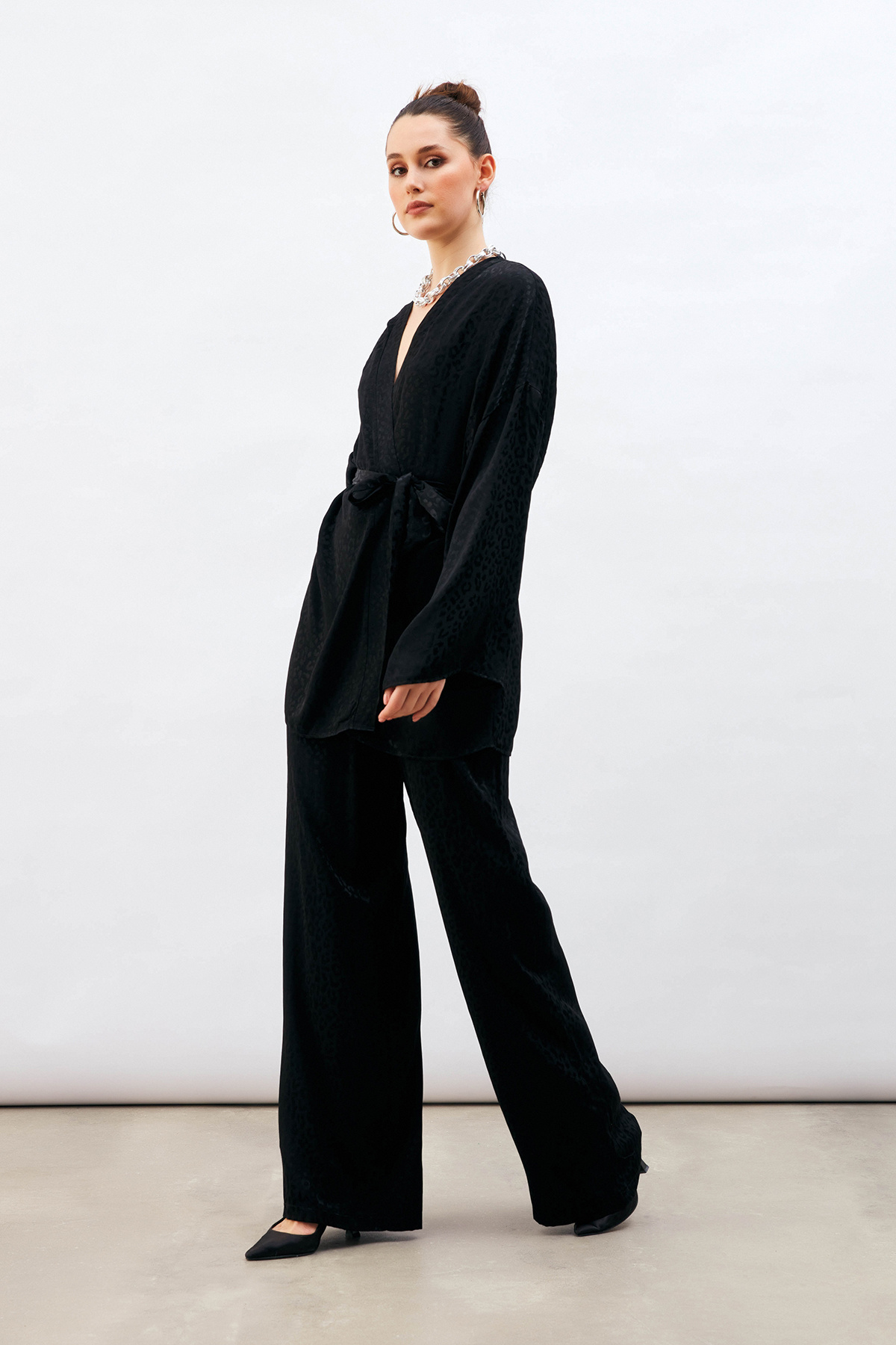 Jakarlı Leopar Pantolon - SİYAH