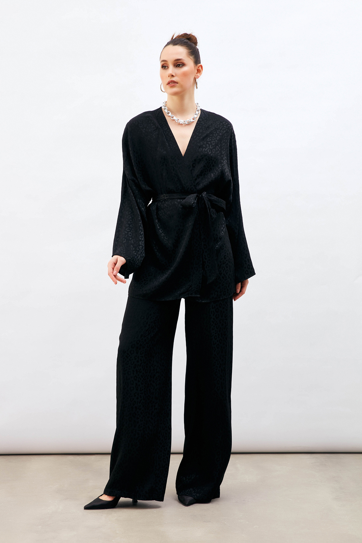 Jakarlı Leopar Pantolon - SİYAH