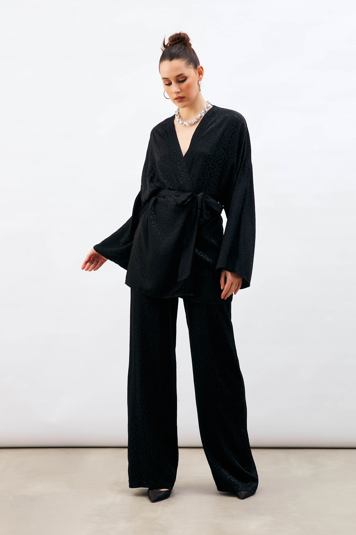 Jakarlı Leopar Pantolon - SİYAH