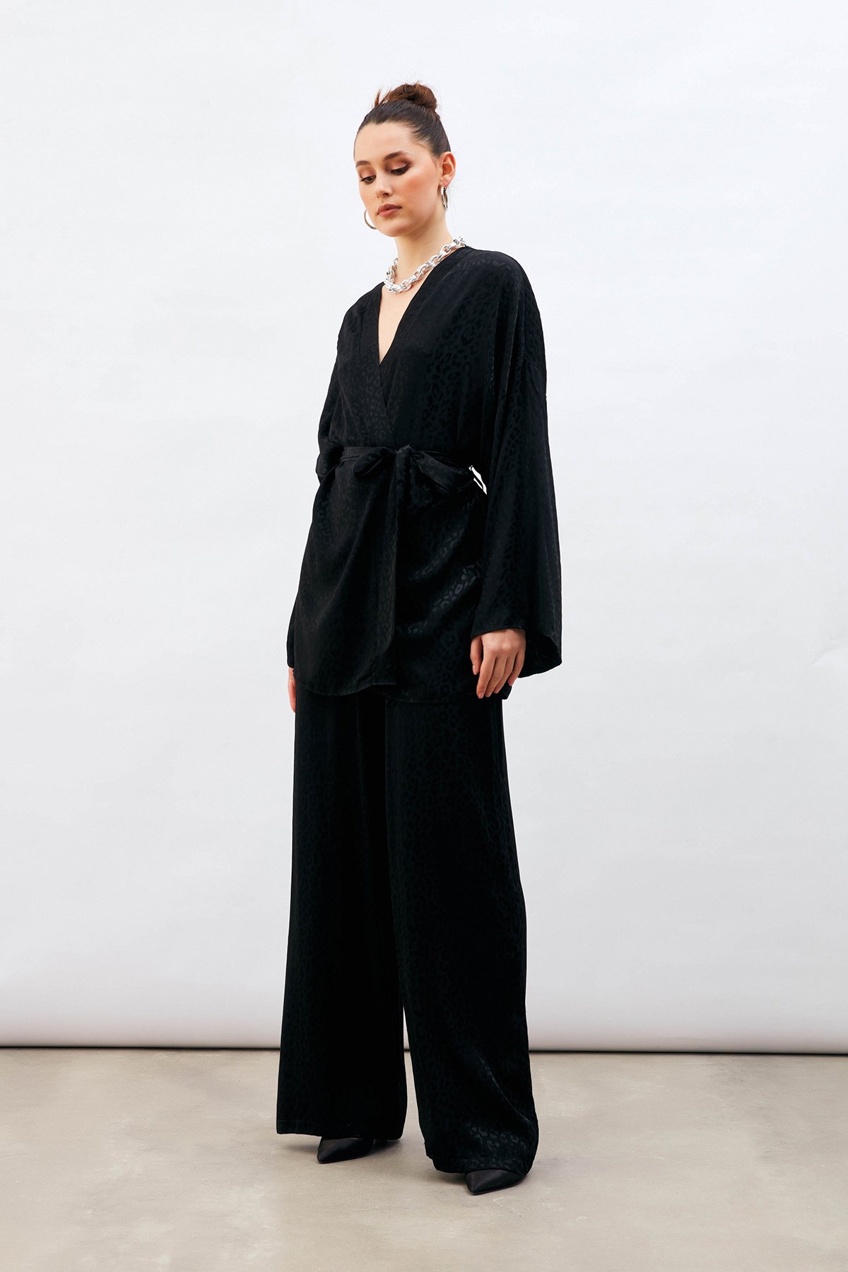 Jakarlı Leopar Pantolon - SİYAH