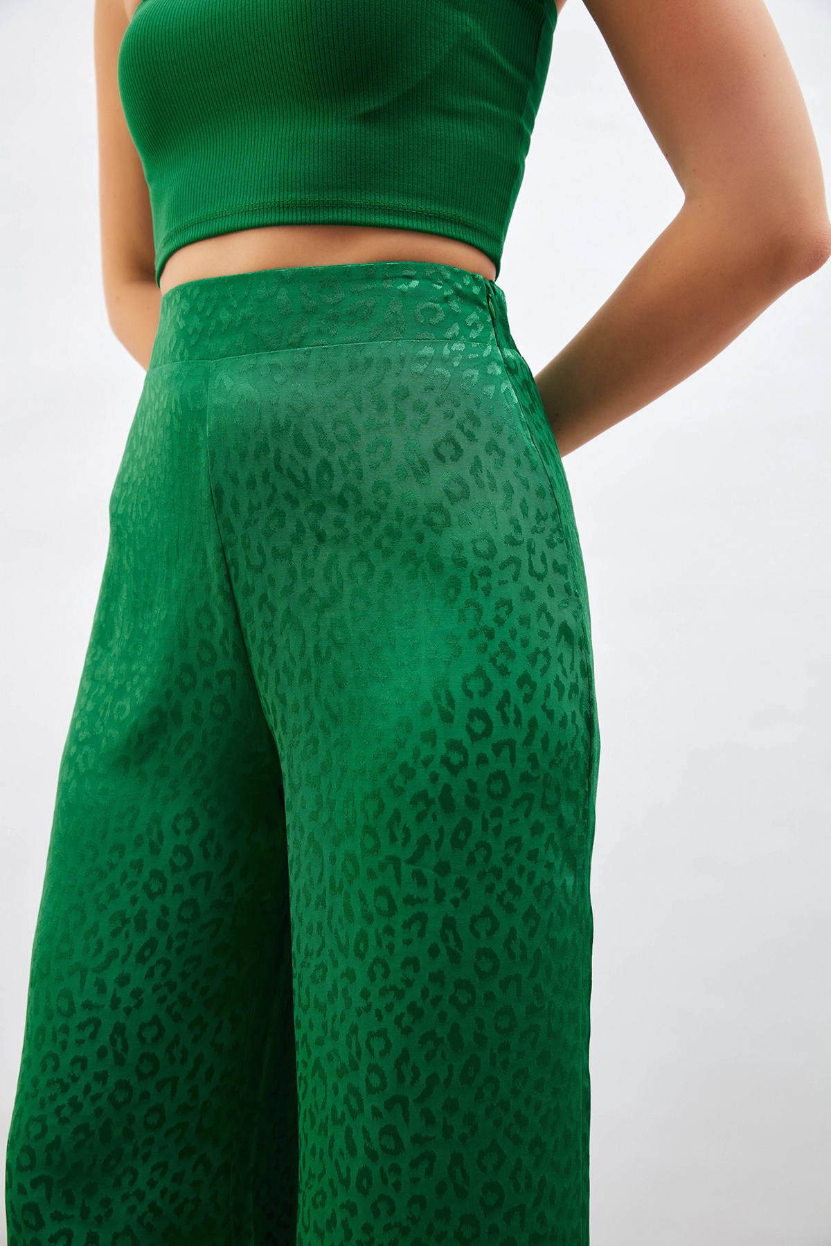 Jakarlı Leopar Pantolon - YEŞİL