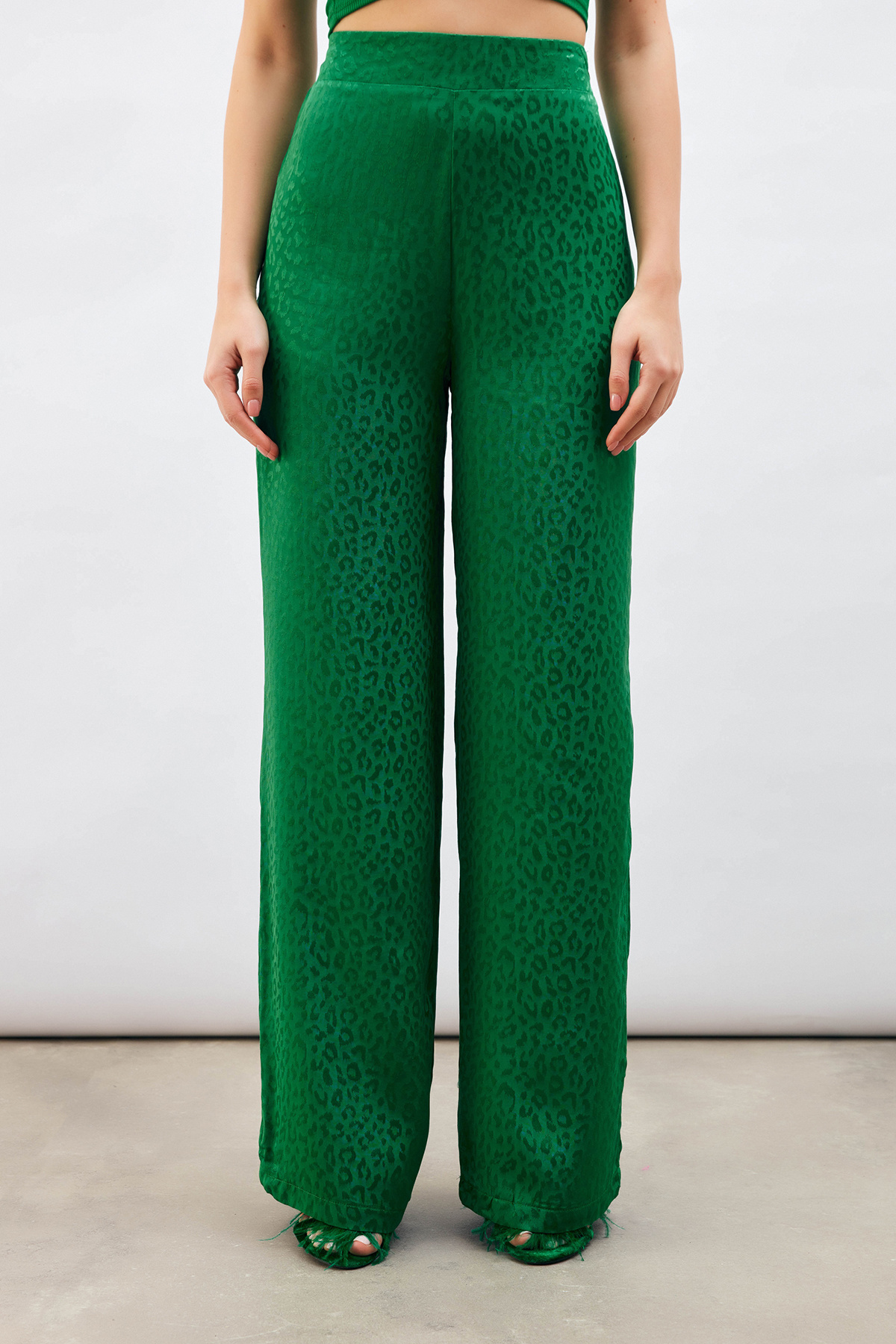 Jakarlı Leopar Pantolon - YEŞİL