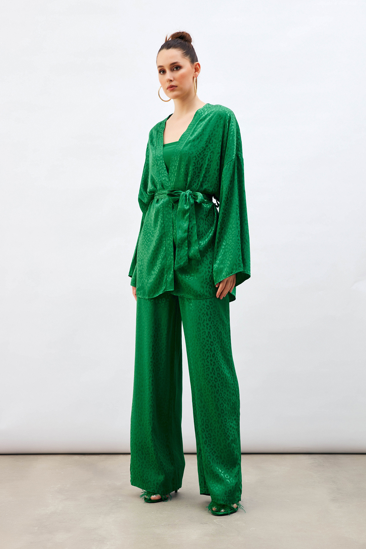 Jakarlı Leopar Pantolon - YEŞİL